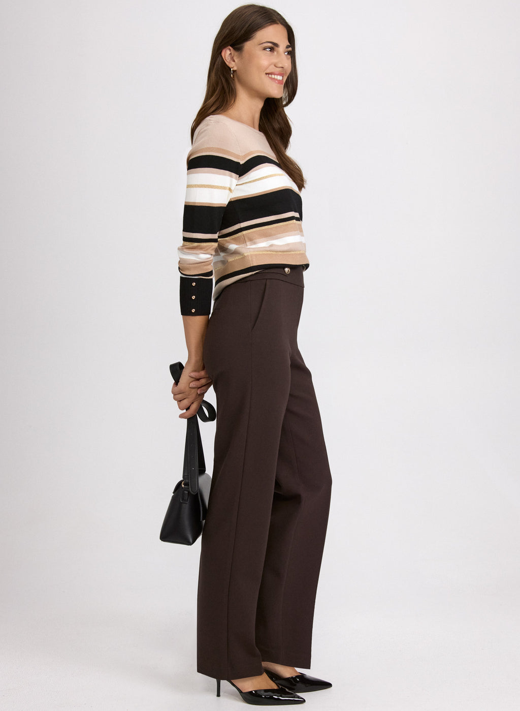 Ava Buttoned-Tab Straight-Leg Pants