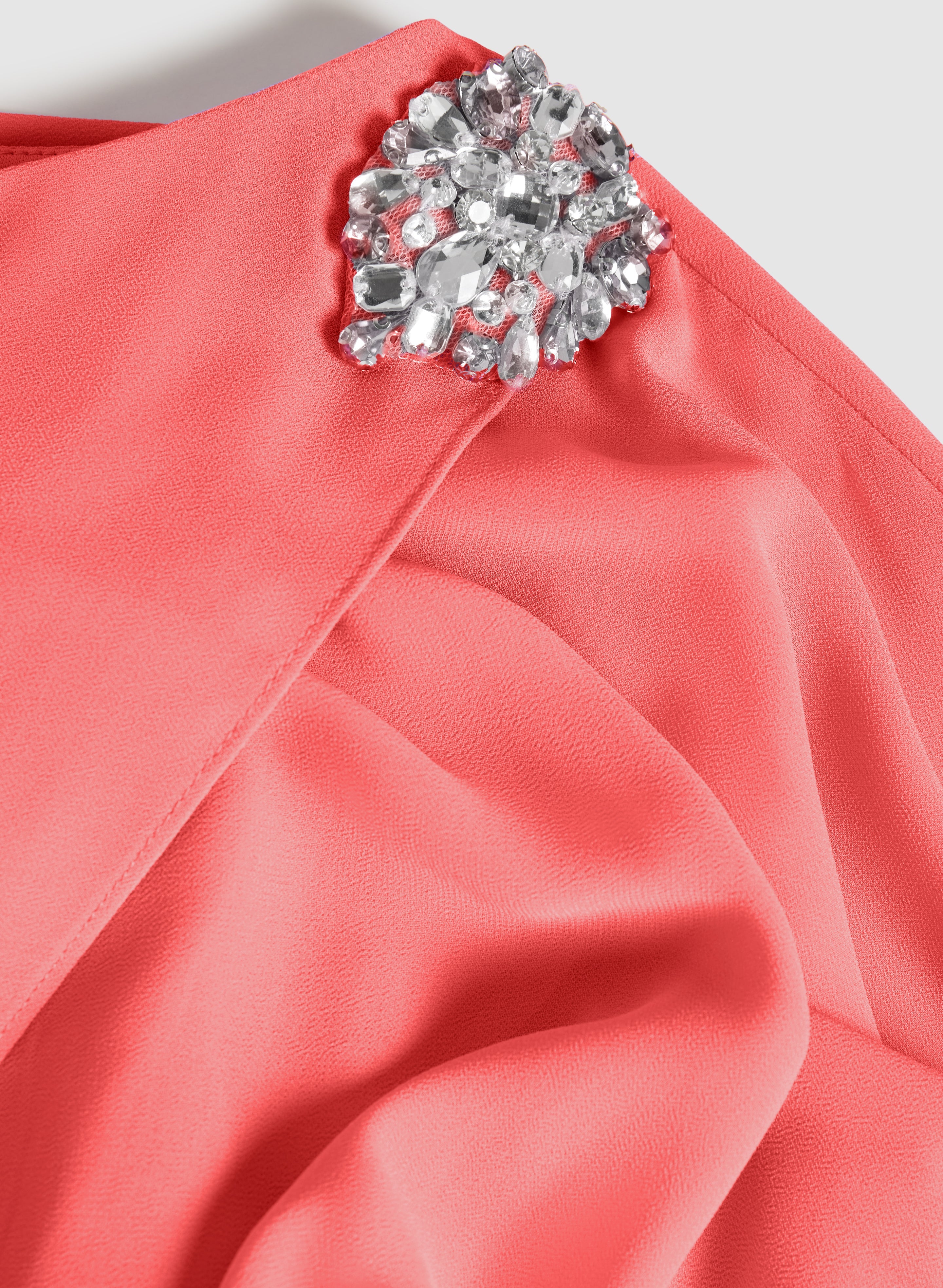 Brooch Embellished Capelet Dress