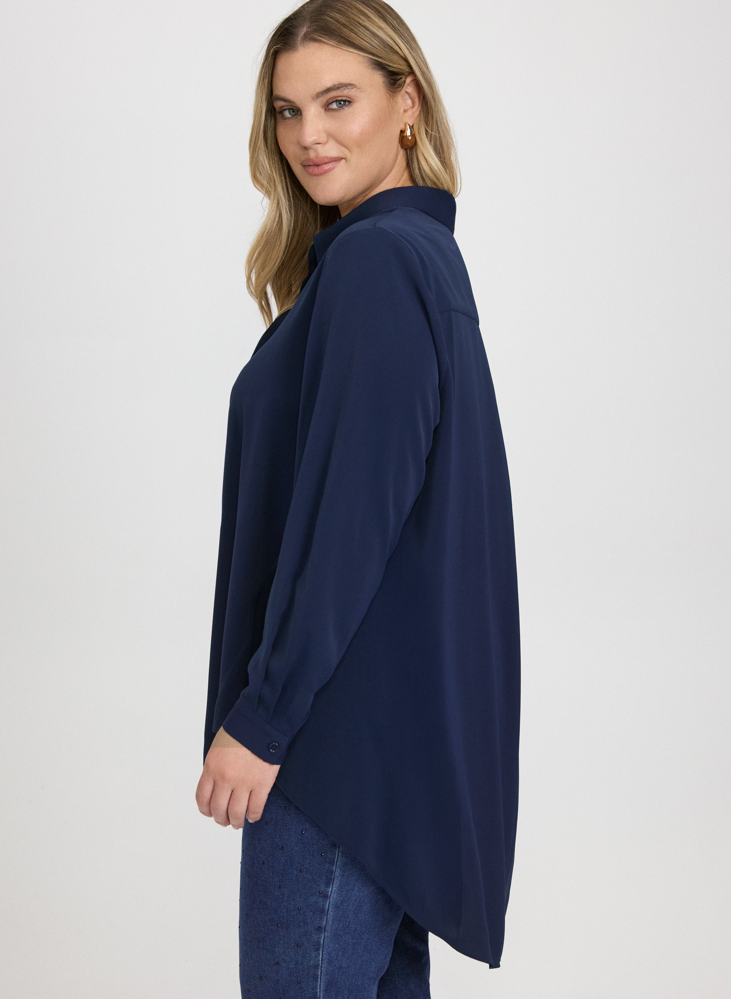 Asymmetric High-Low Hem Blouse
