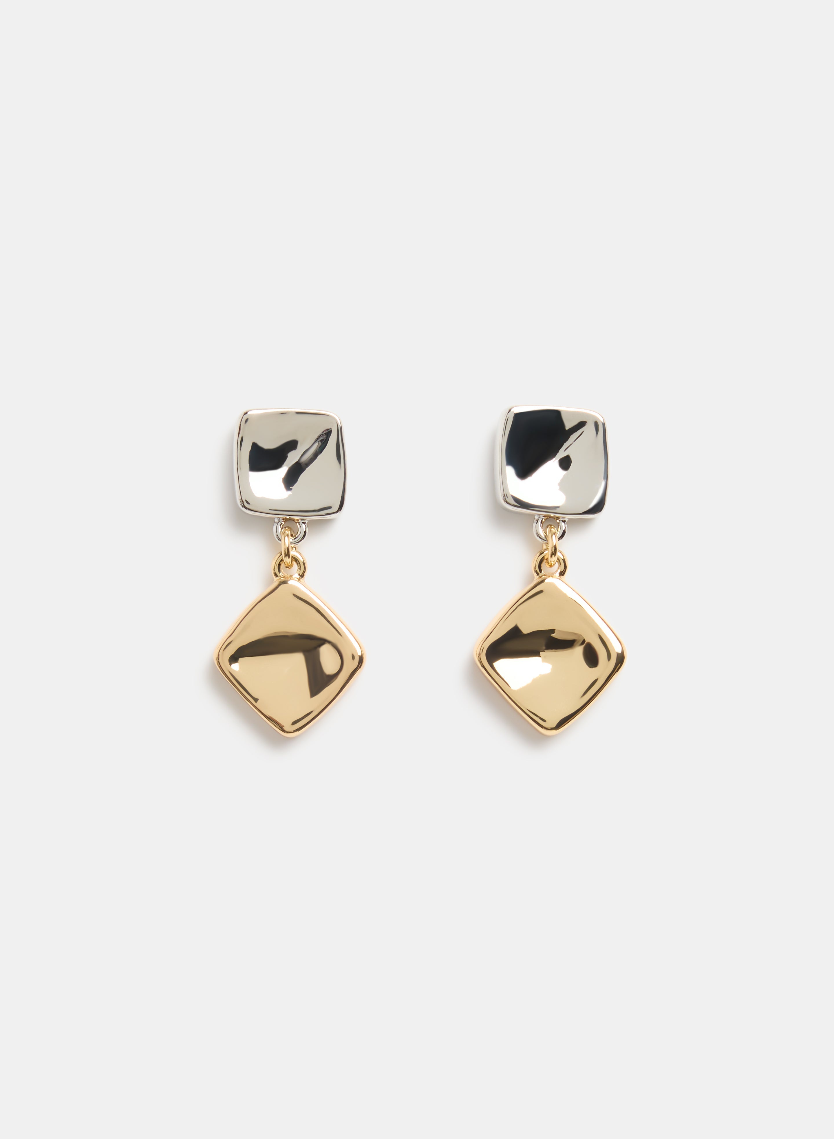 2-Tone Square Drop Earrings