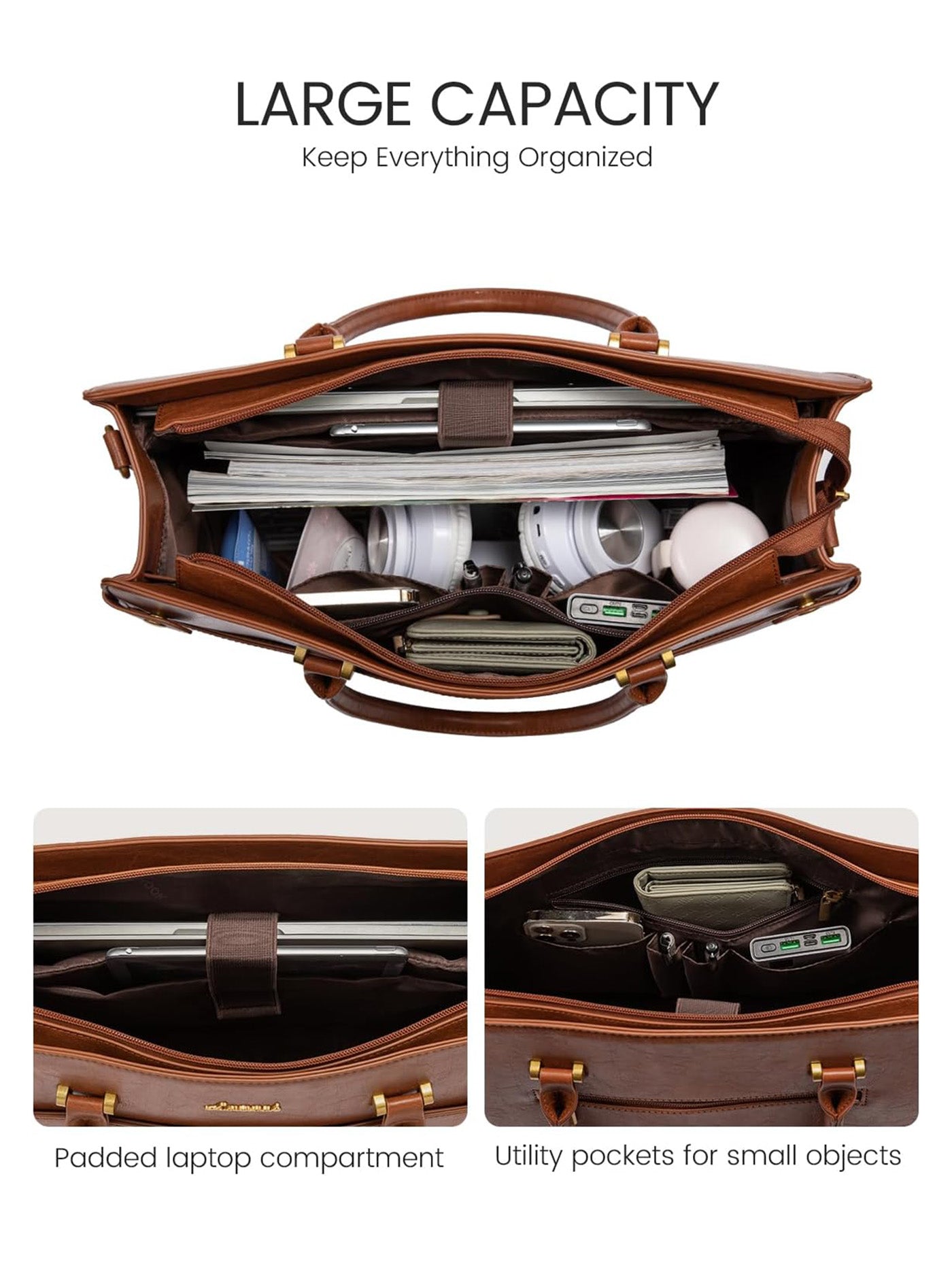 2Pcs Vintage Waterproof Laptop Bag, 15.6 17.3