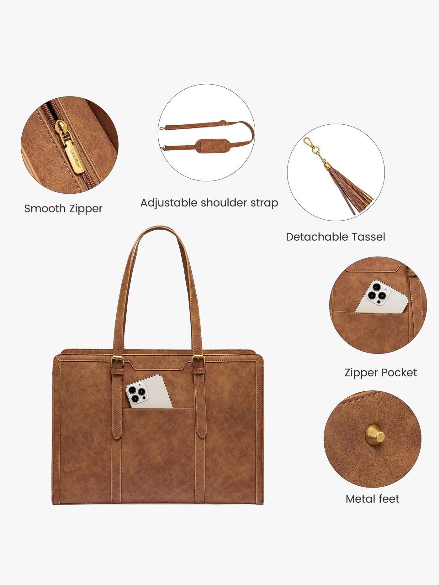 2Pcs Vintage Leather Laptop Tote, 15.6 17.3