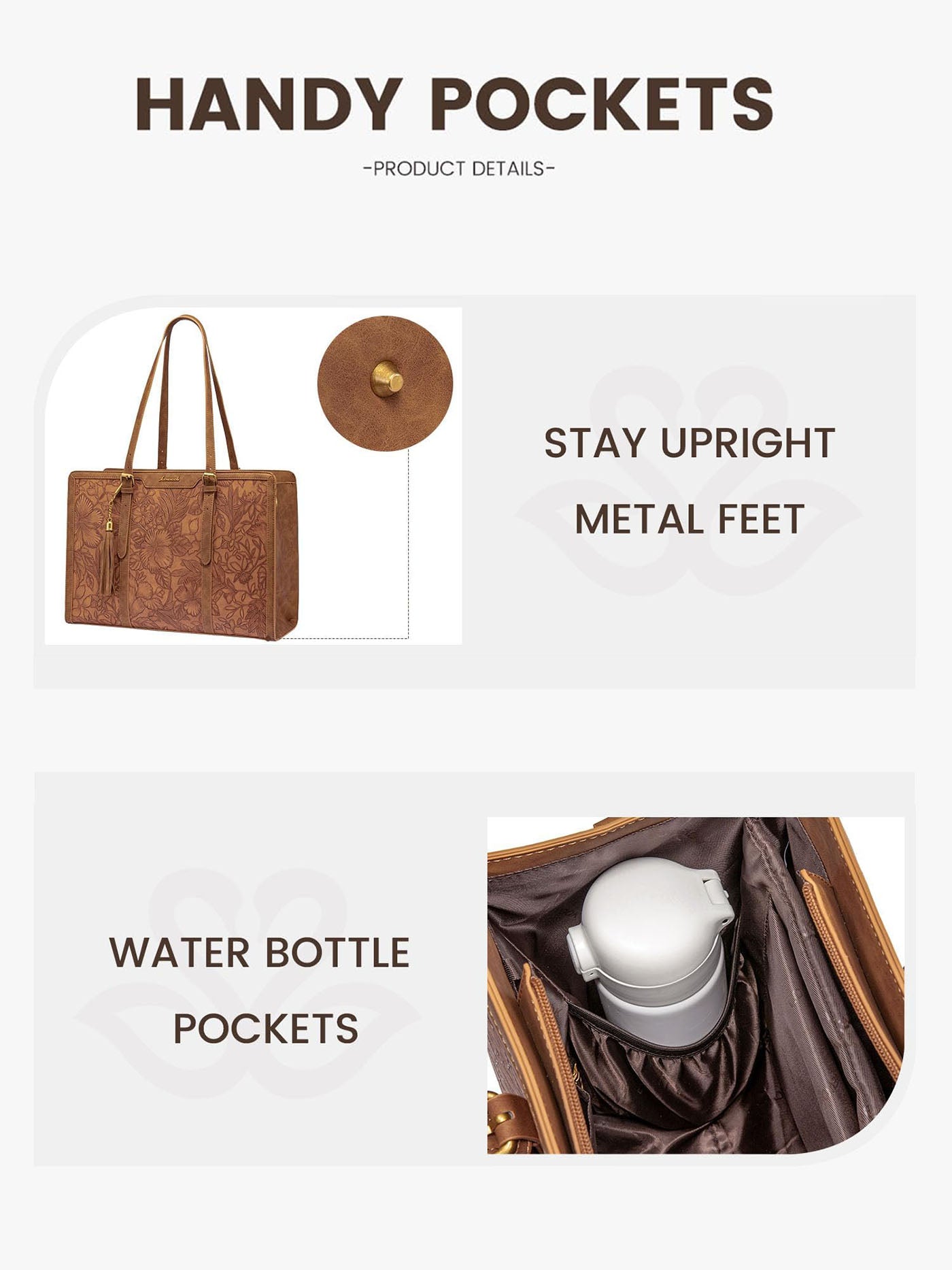 2Pcs Vintage Leather Laptop Tote, 15.6 17.3