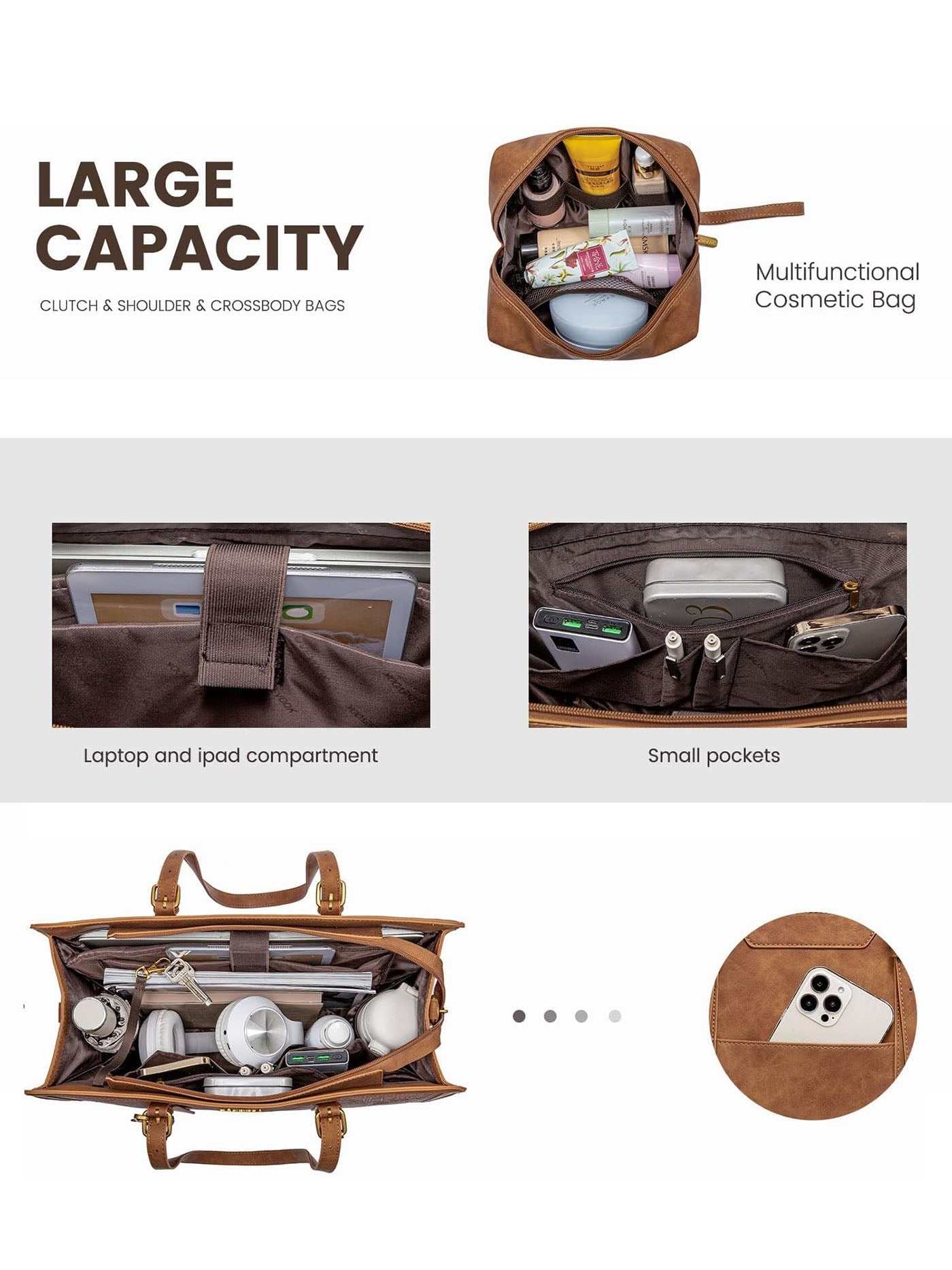 2Pcs Vintage Leather Laptop Tote, 15.6 17.3