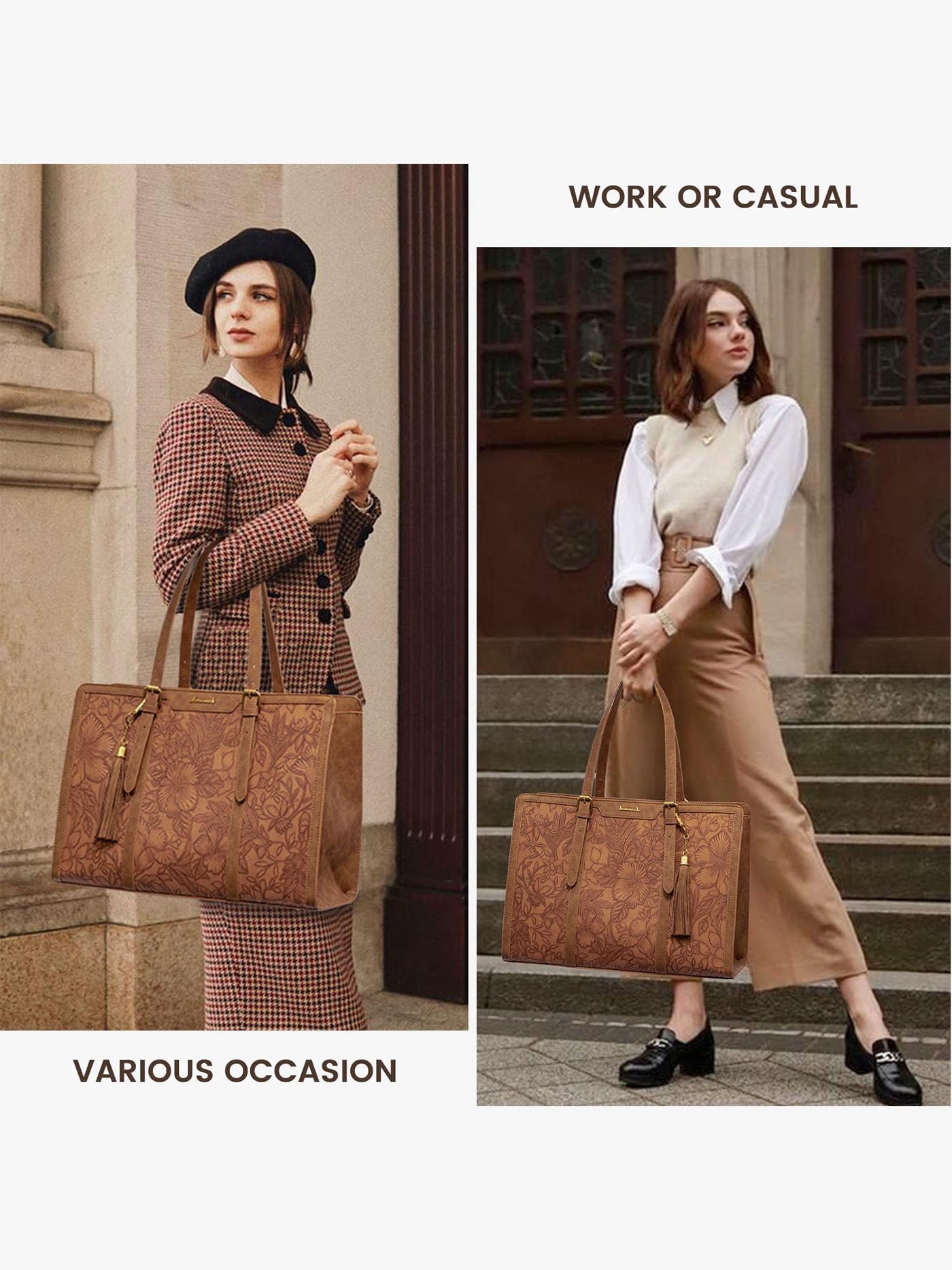 2Pcs Vintage Leather Laptop Tote, 15.6 17.3