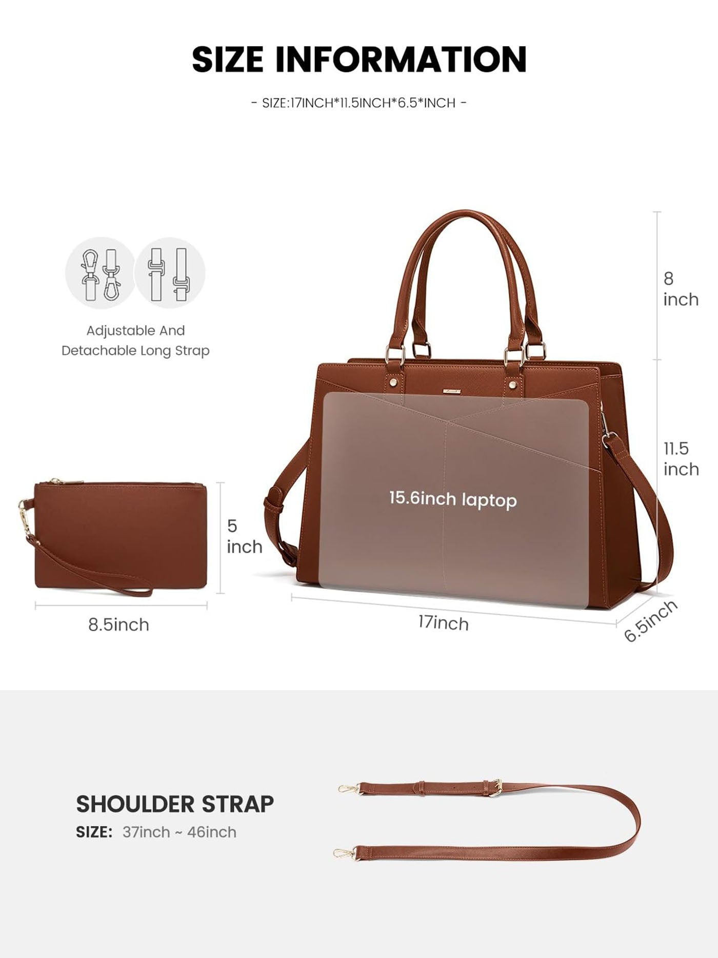 2Pcs Leather Office Laptop Tote Bag, 15.6 17.3