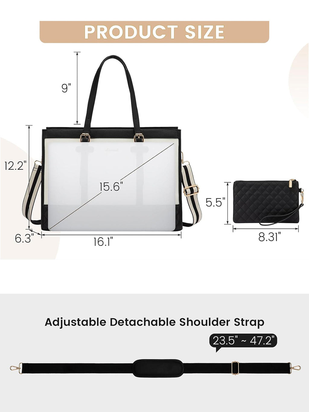 2Pcs Canvas Laptop Tote Bag, 15.6