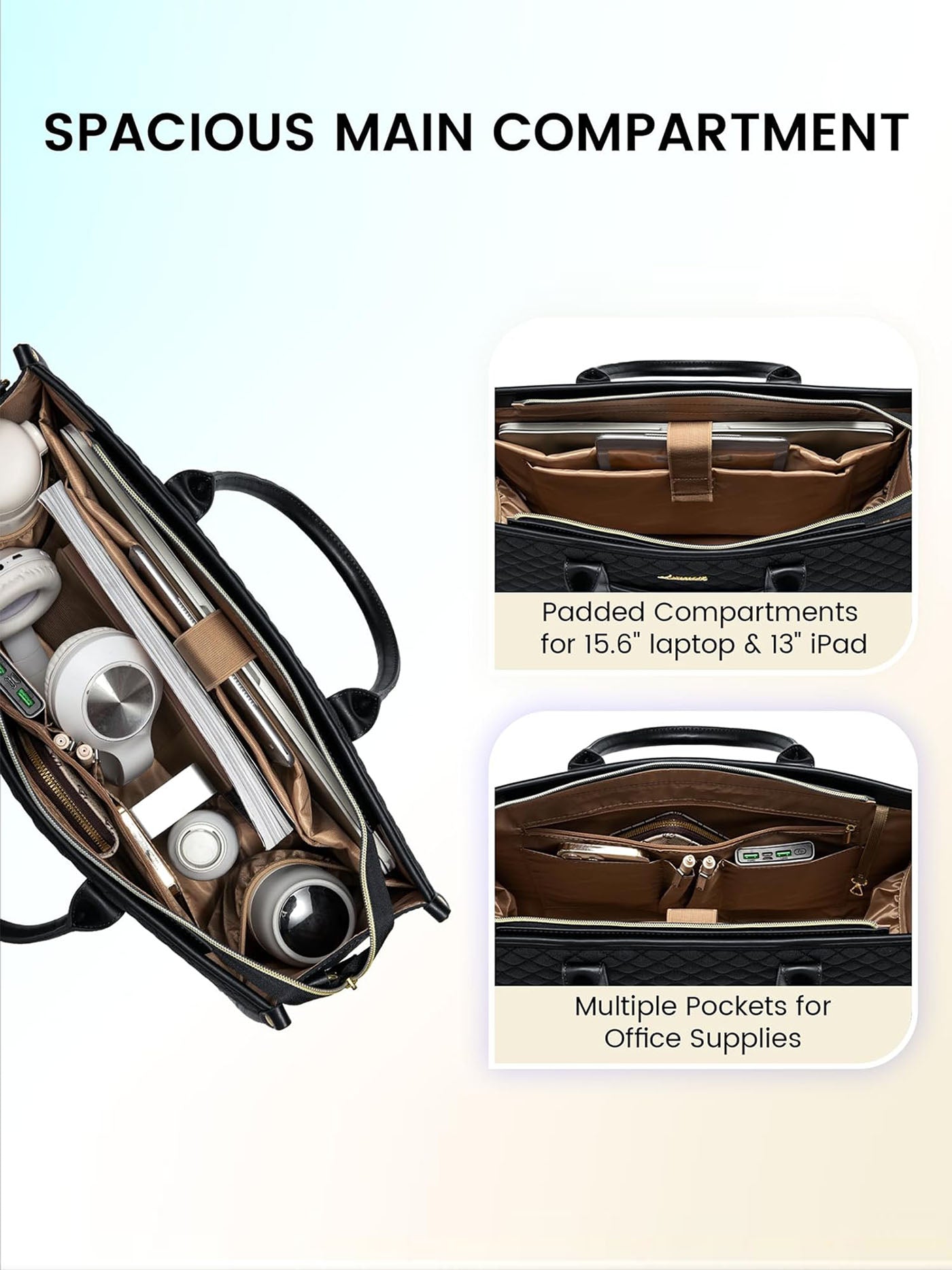 2 Pcs Quilted Laptop Tote Bag, 15.6 17