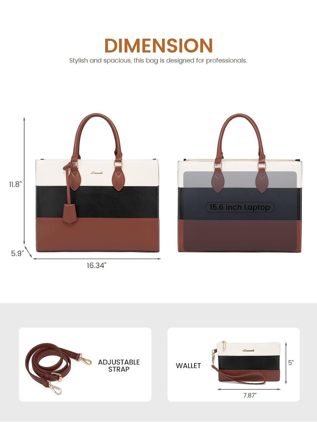 2Pcs Colorblock Laptop Tote Bag, 15.6 17.3