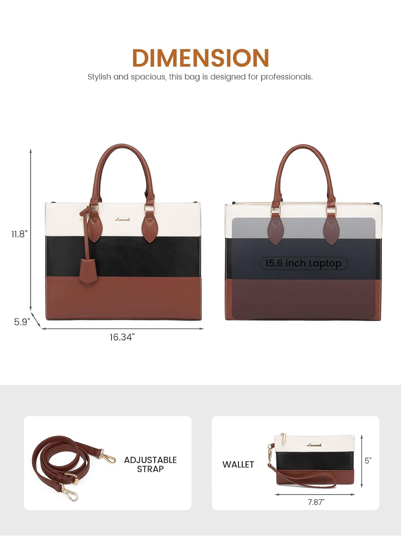 2Pcs Colorblock Laptop Tote Bag, 15.6 17.3
