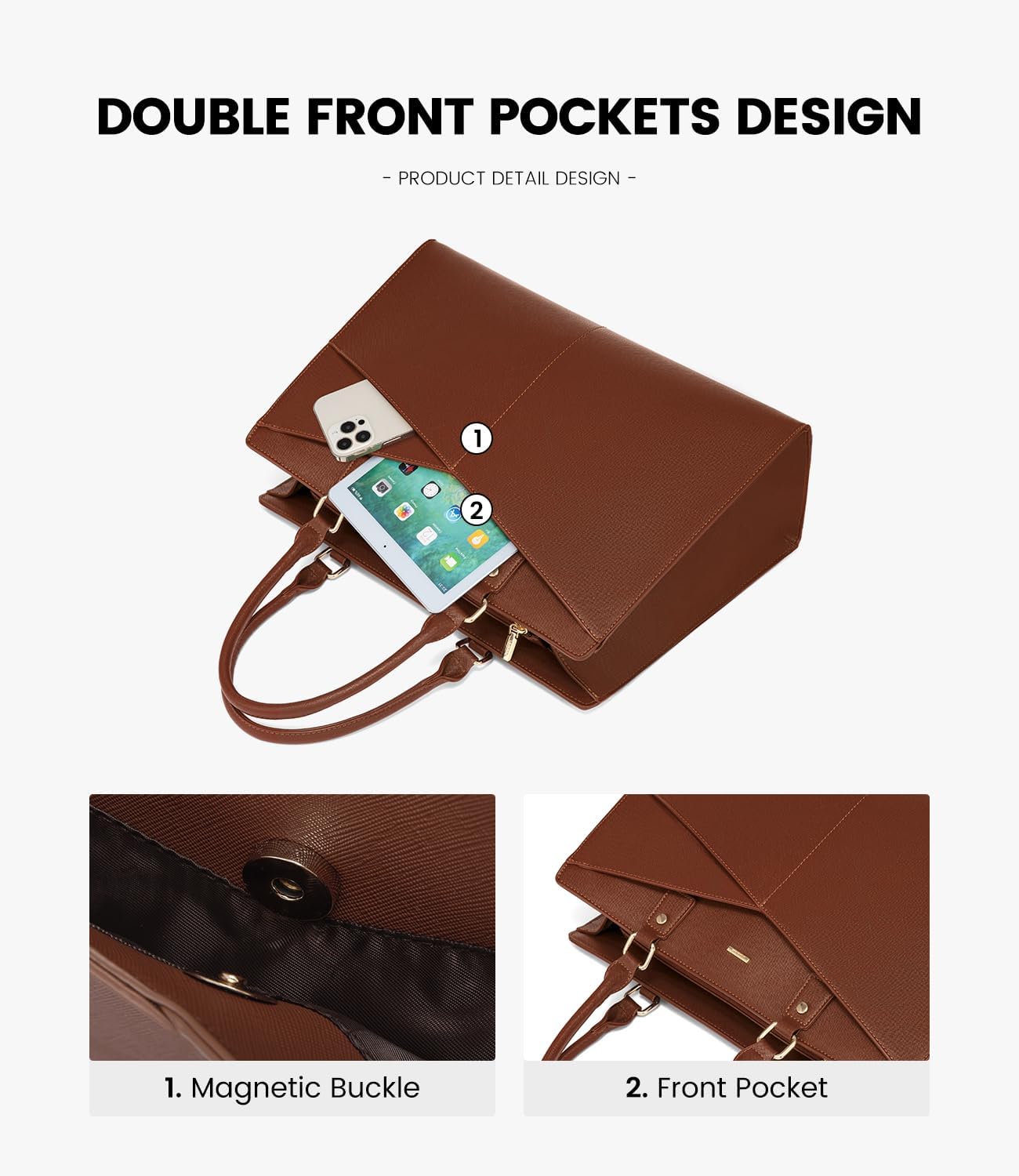 2Pcs Leather Office Laptop Tote Bag, 15.6 17.3