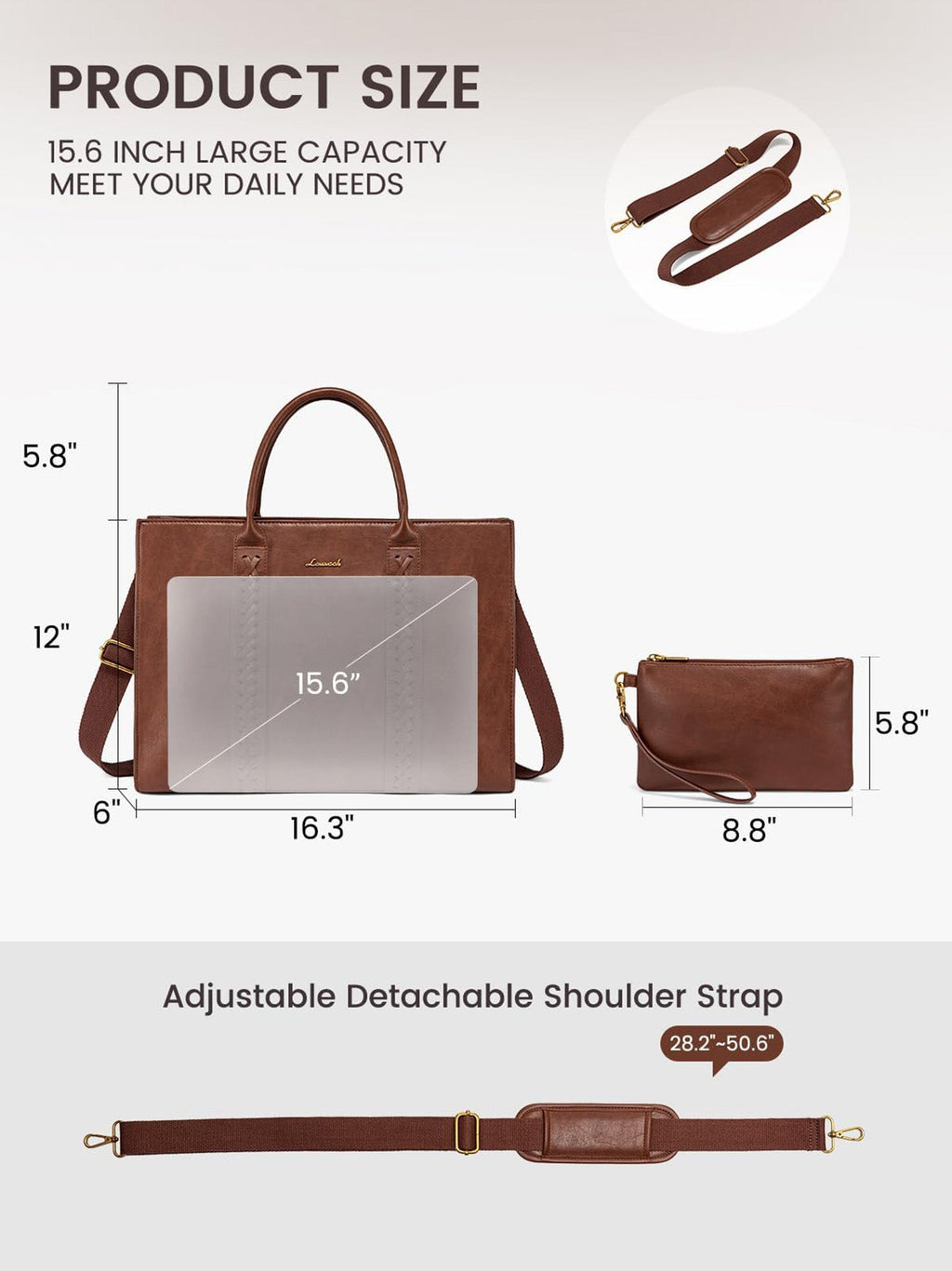 2Pcs Vintage Leather Laptop Bag, 15.6 17.3