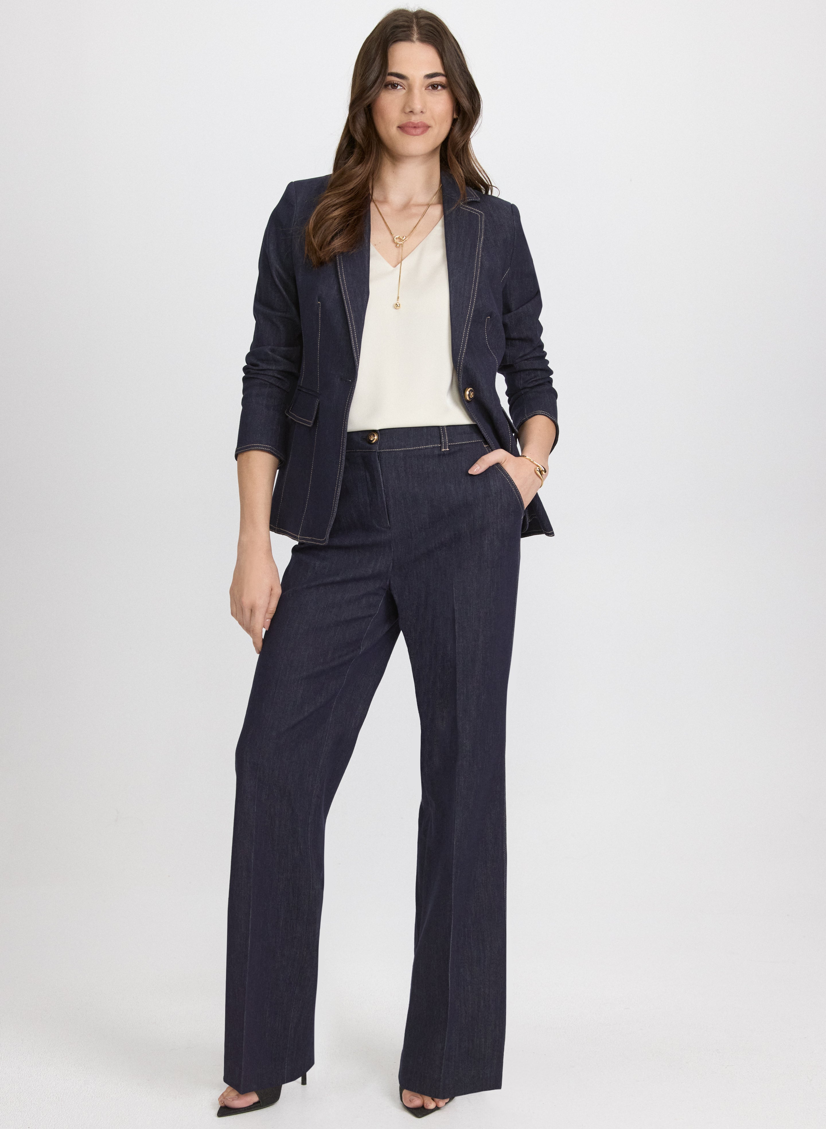 Contrast Stitch Denim Blazer