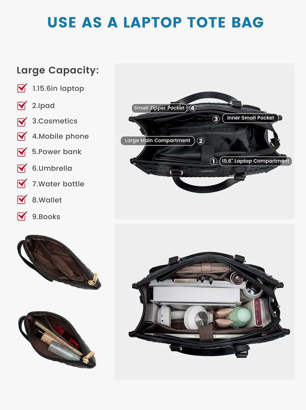 2Pcs Lunch Tote Shoulder Bag, 15.6