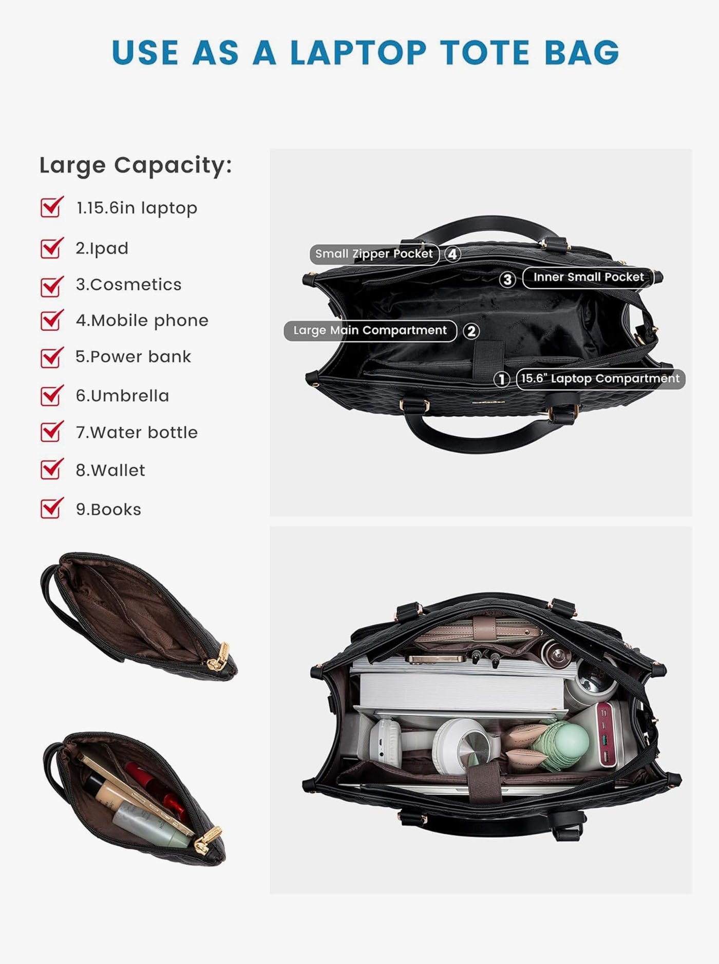 2Pcs Lunch Tote Shoulder Bag, 15.6