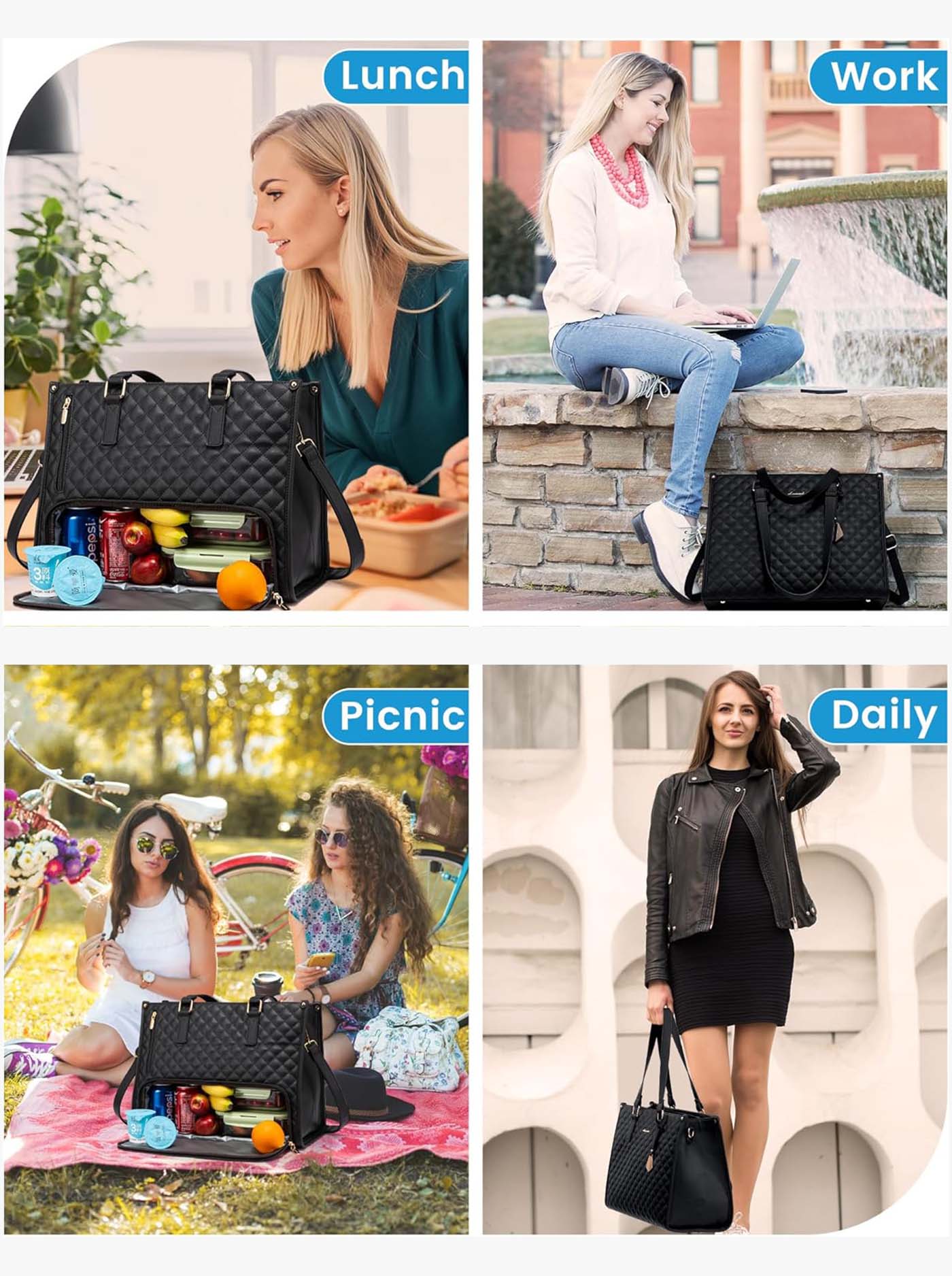 2Pcs Lunch Tote Shoulder Bag, 15.6