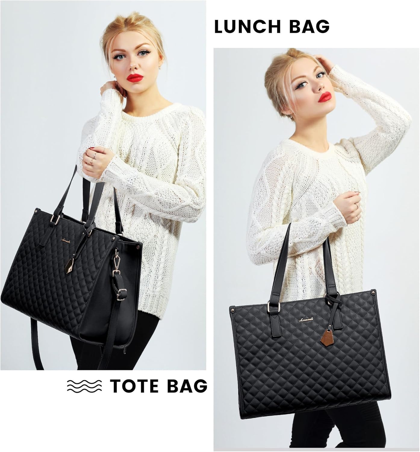2Pcs Lunch Tote Shoulder Bag, 15.6