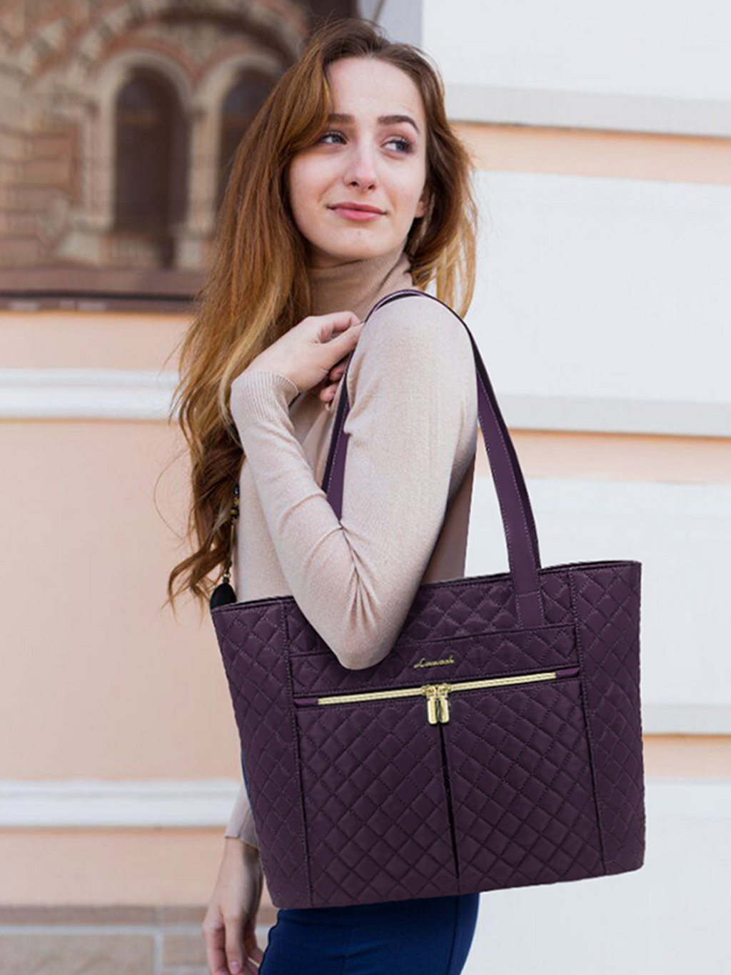 2Pcs Diamond Quilted Tote Bag, 15.6 17