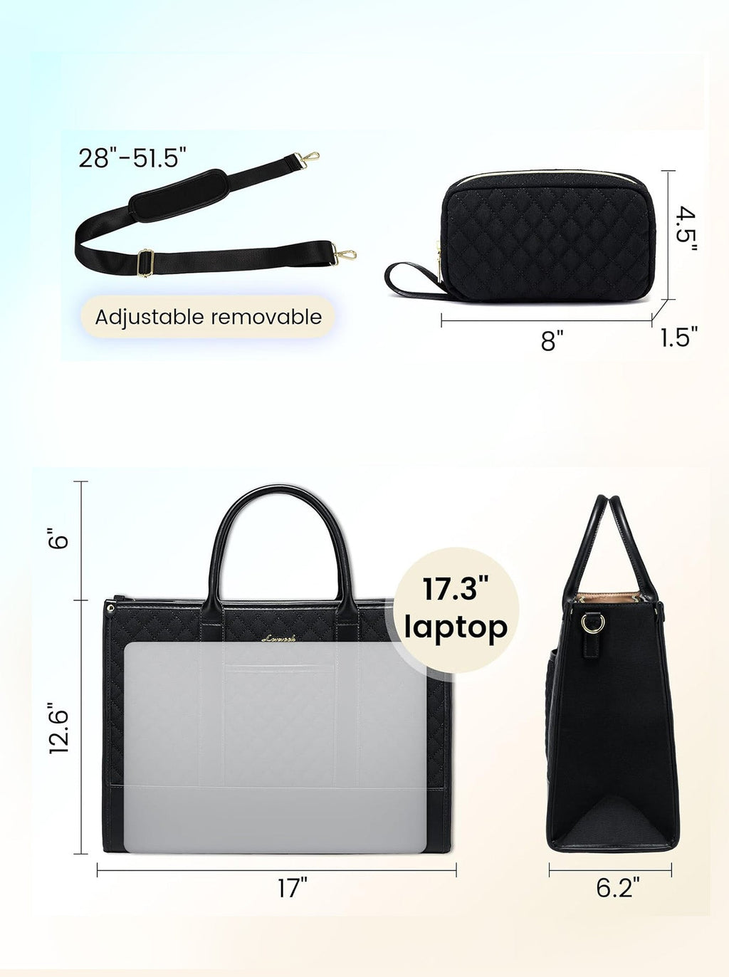 2 Pcs Quilted Laptop Tote Bag, 15.6 17
