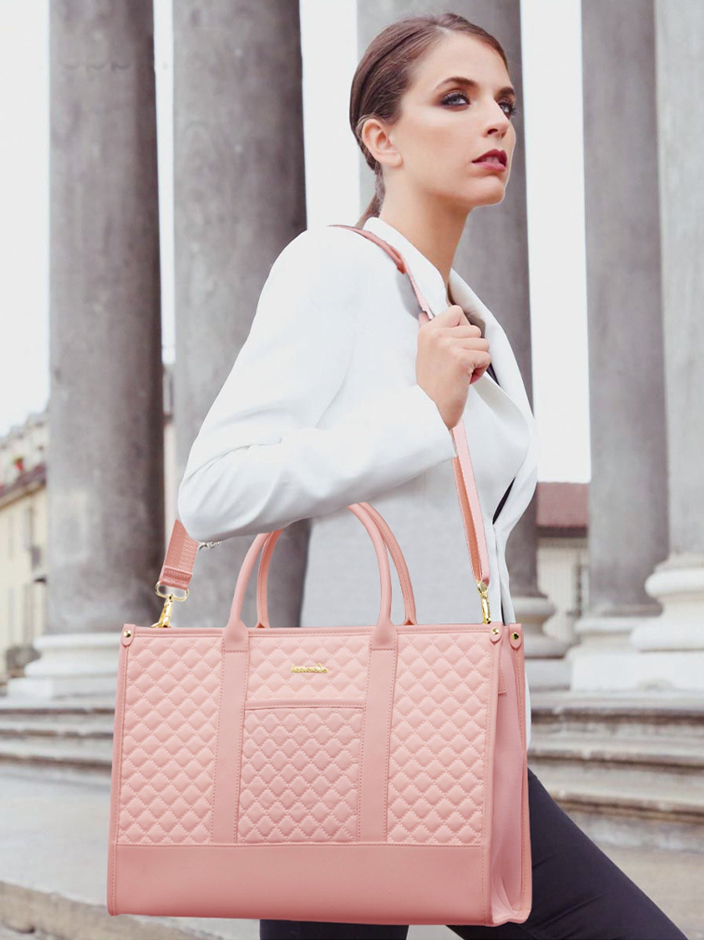 2 Pcs Quilted Laptop Tote Bag, 15.6 17