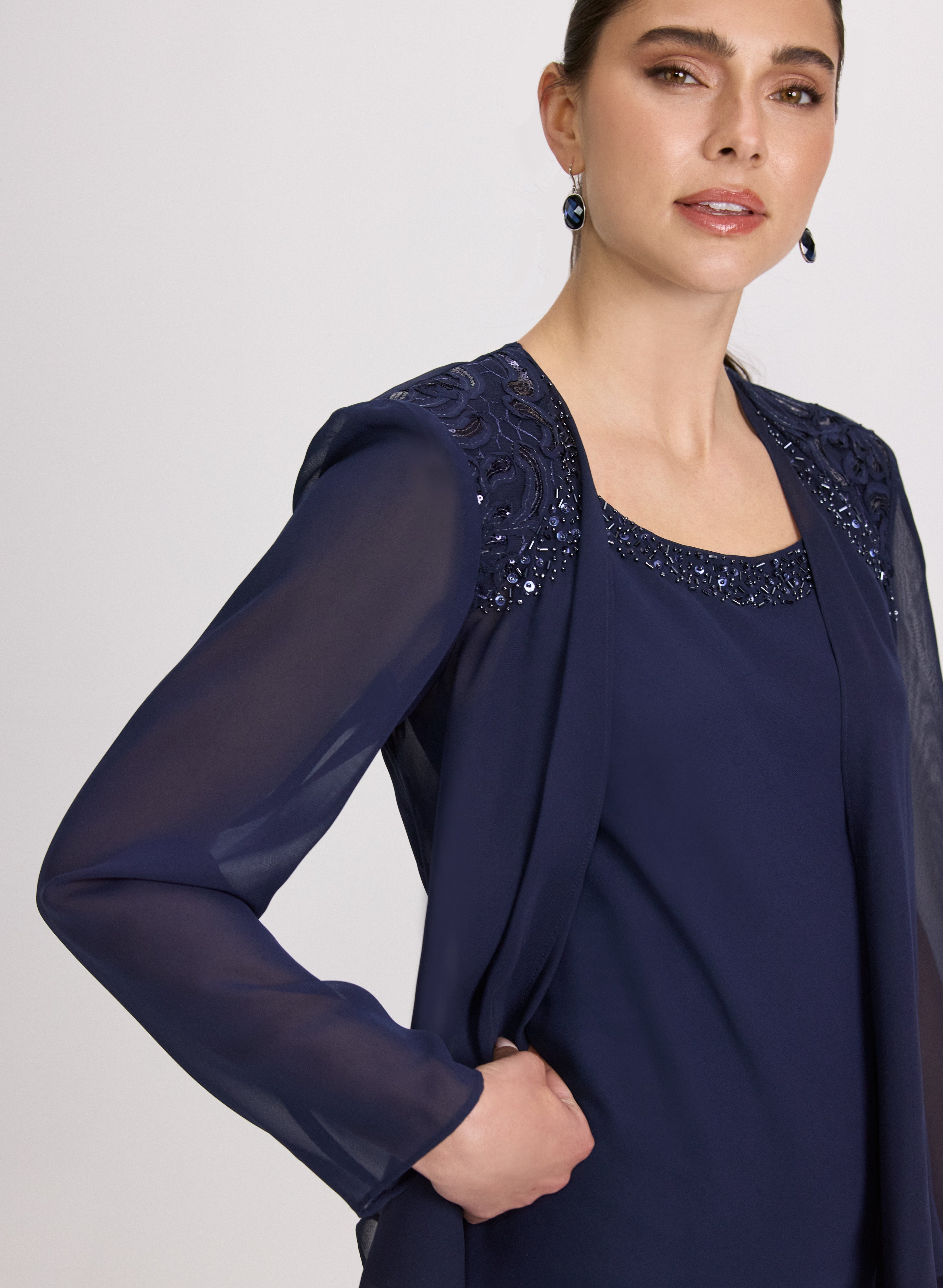 Chiffon Sequin Dress & Jacket Set