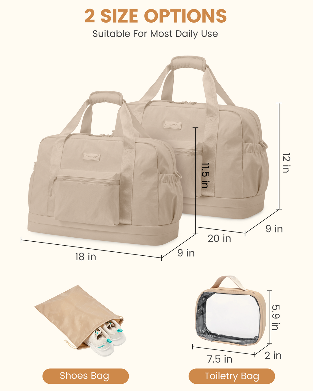 3Pcs Lightweight Overnight Bag, 30L 35L(Only available in the US)