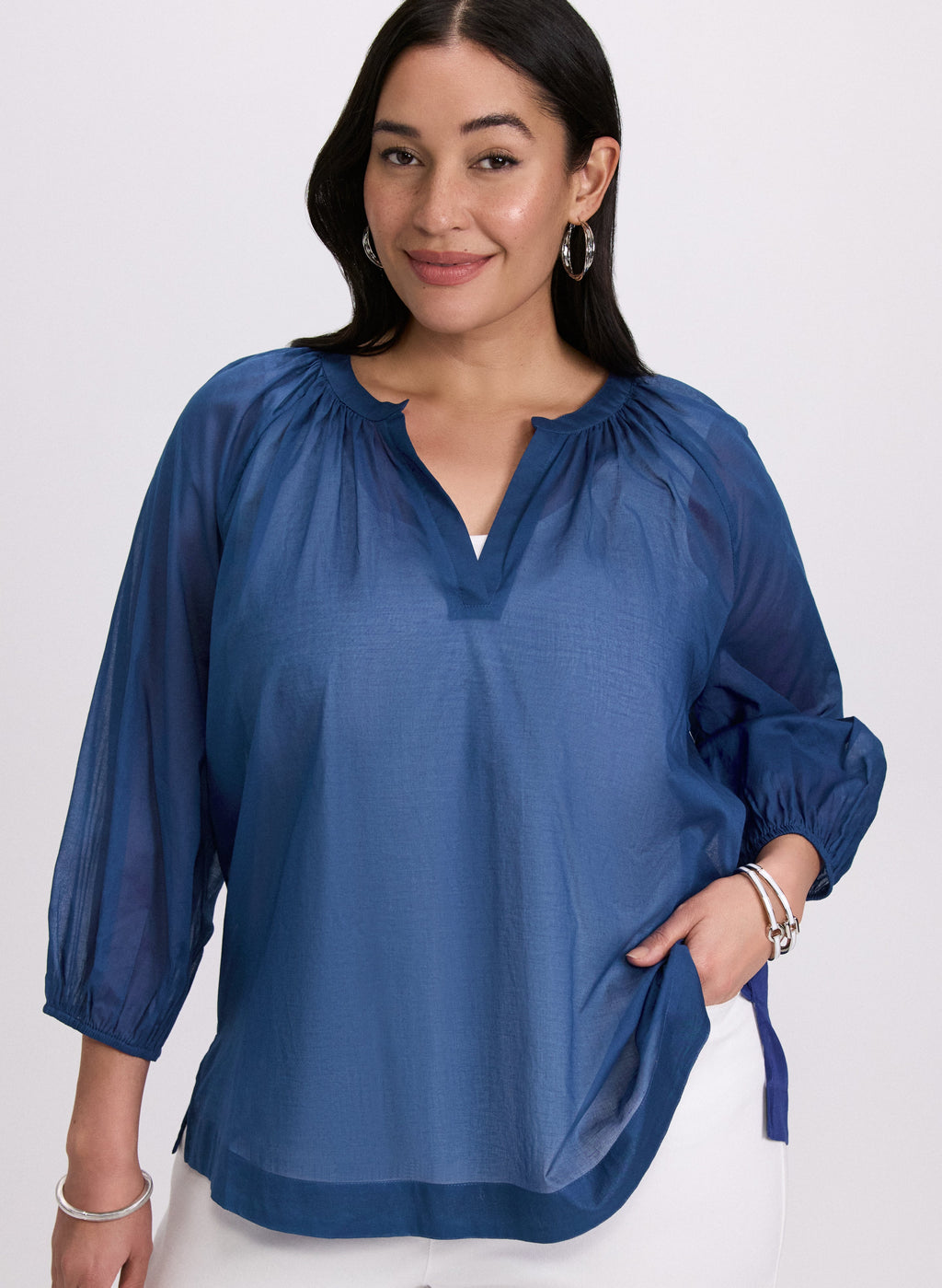 Cotton Split Neck Blouse