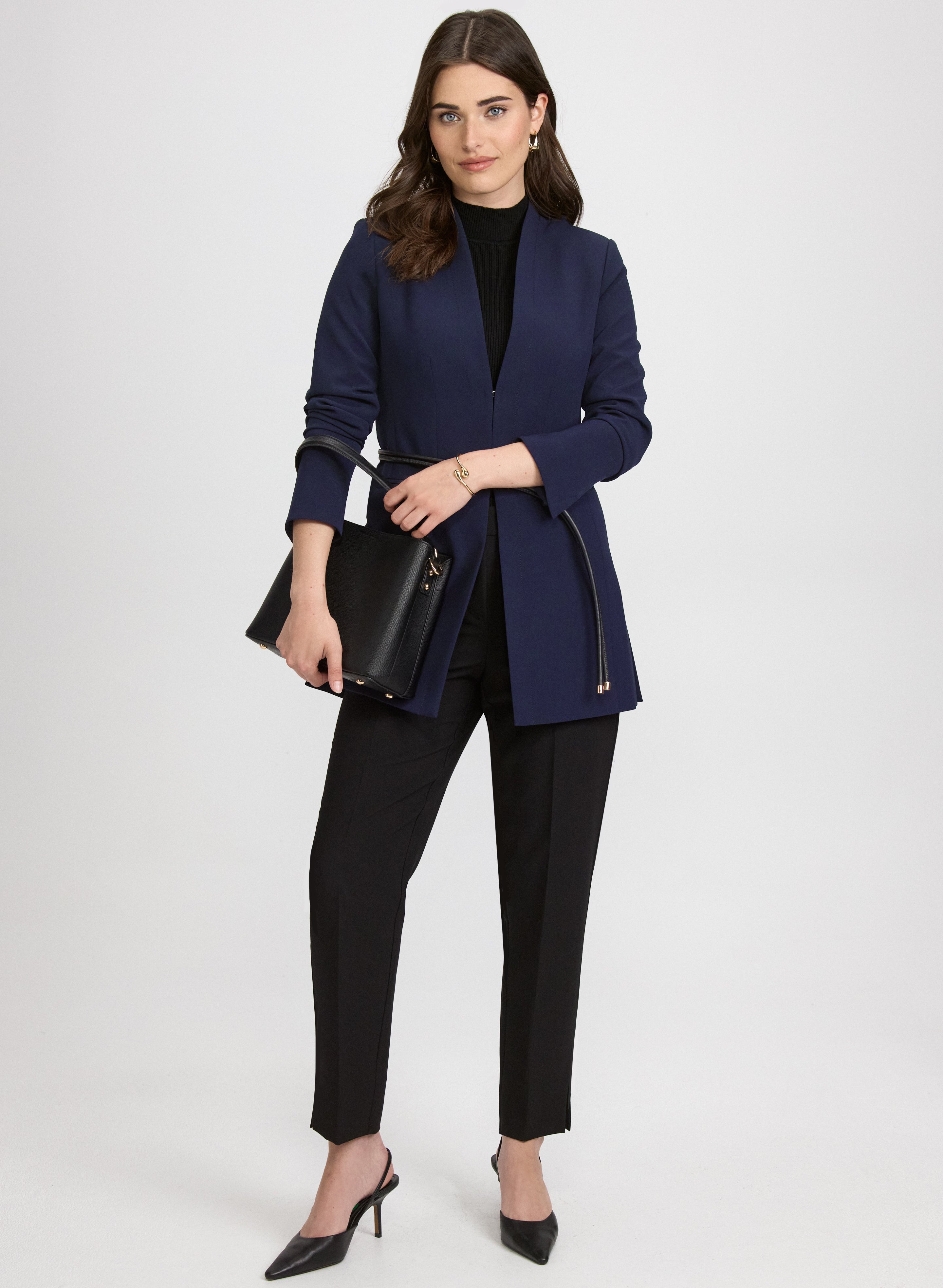 Belted Collarless Blazer