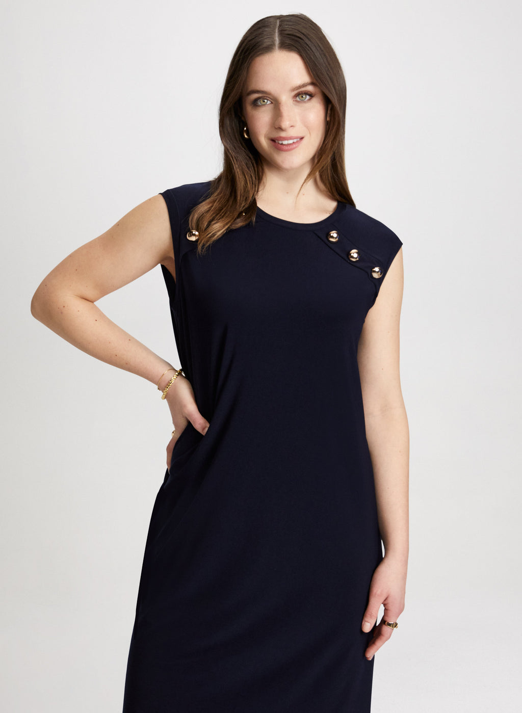 Decorative Button A-Line Dress