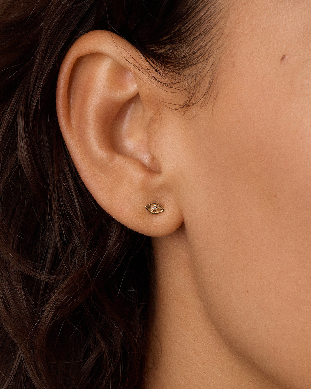 Diamond Evil Eye Flat Back Single Stud