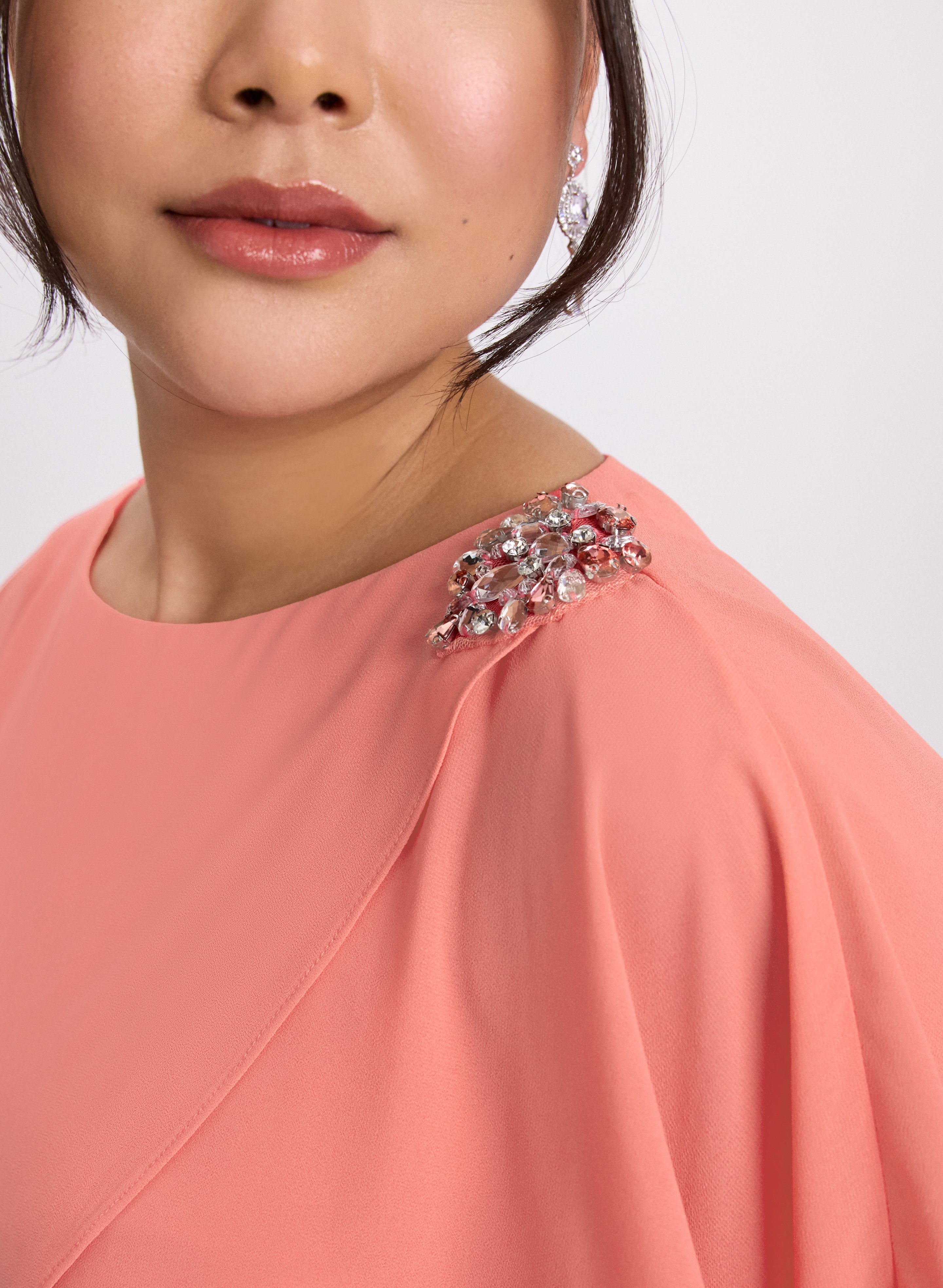 Brooch Embellished Capelet Dress