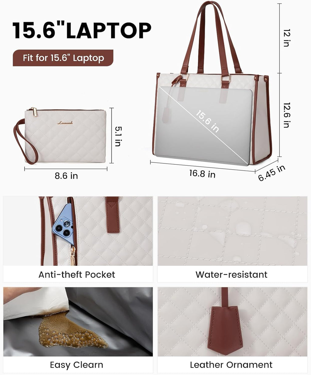 2Pcs Lunch Tote Shoulder Bag, 15.6