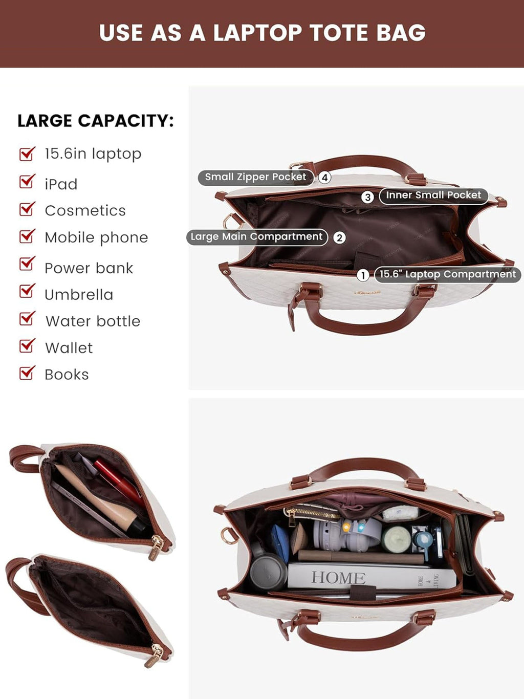 2Pcs Lunch Tote Shoulder Bag, 15.6