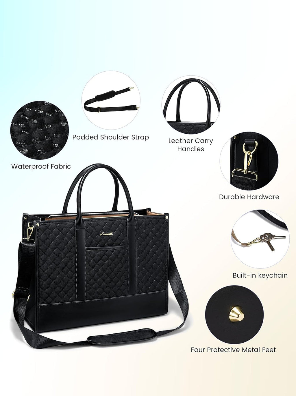 2 Pcs Quilted Laptop Tote Bag, 15.6 17