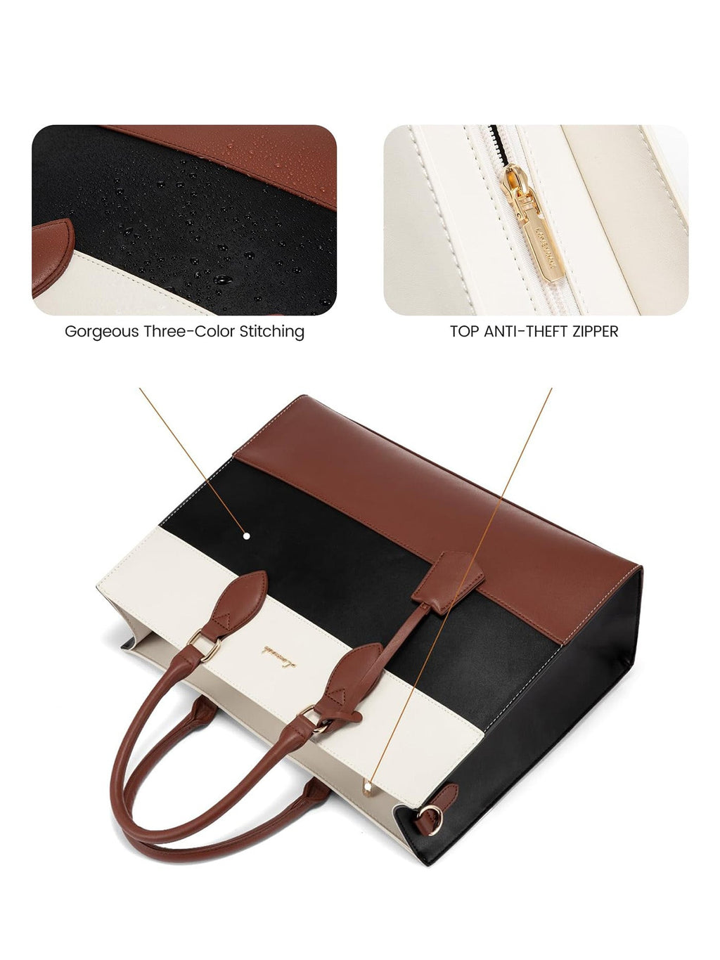 2Pcs Colorblock Laptop Tote Bag, 15.6 17.3