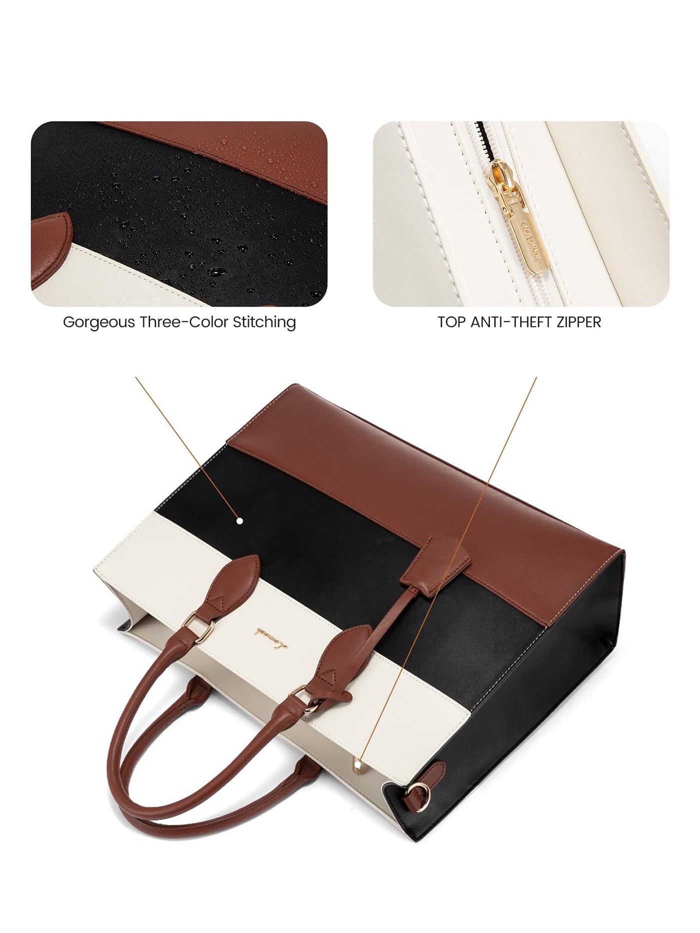 2Pcs Colorblock Laptop Tote Bag, 15.6 17.3