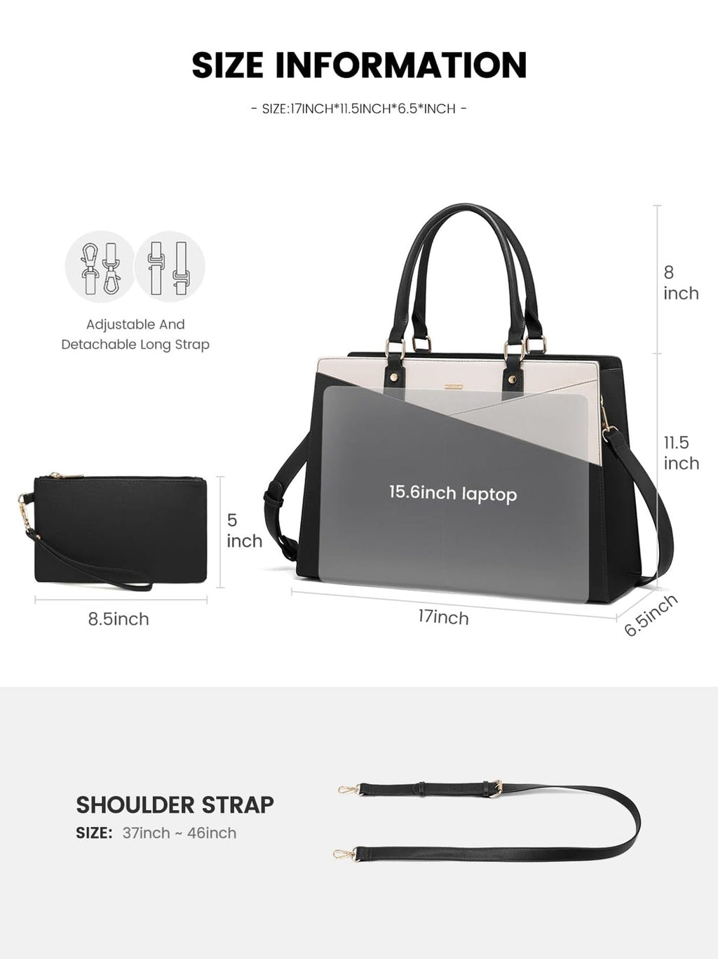 2Pcs Leather Office Laptop Tote Bag, 15.6 17.3