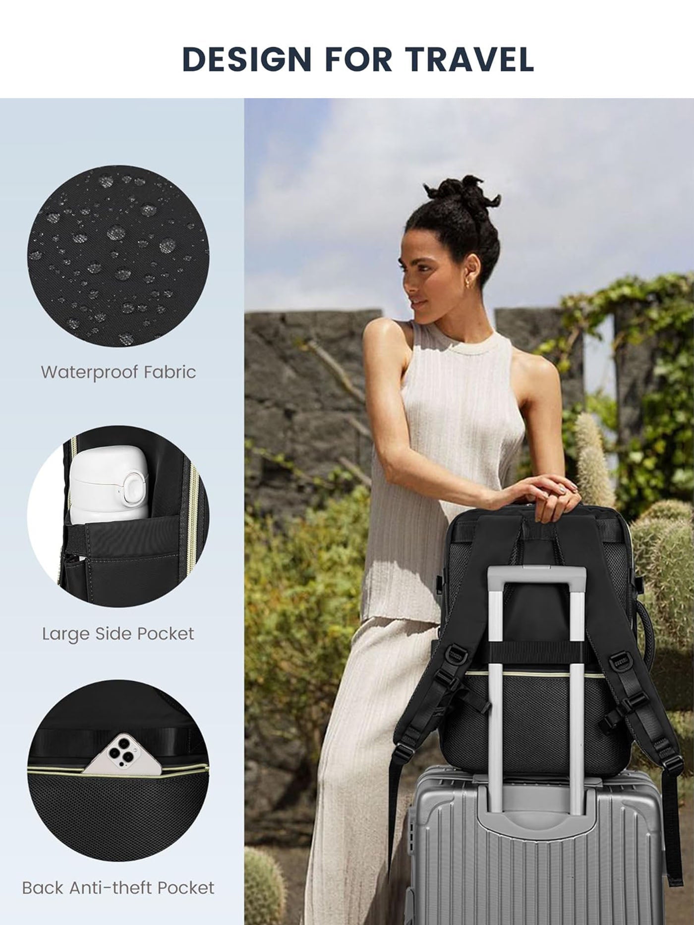 4Pcs Plain Color Travel Backpack, 40L/50L