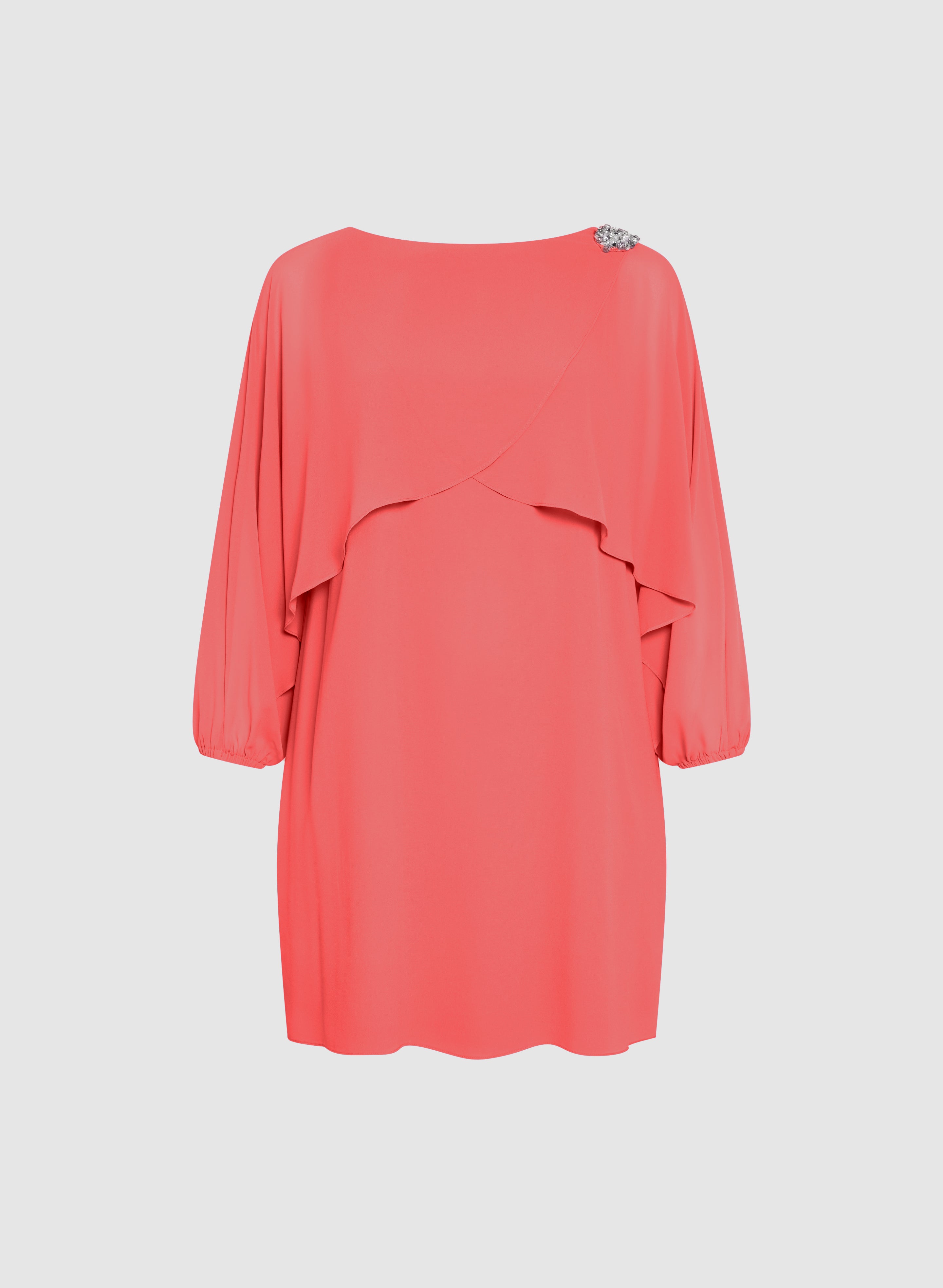 Brooch Embellished Capelet Dress