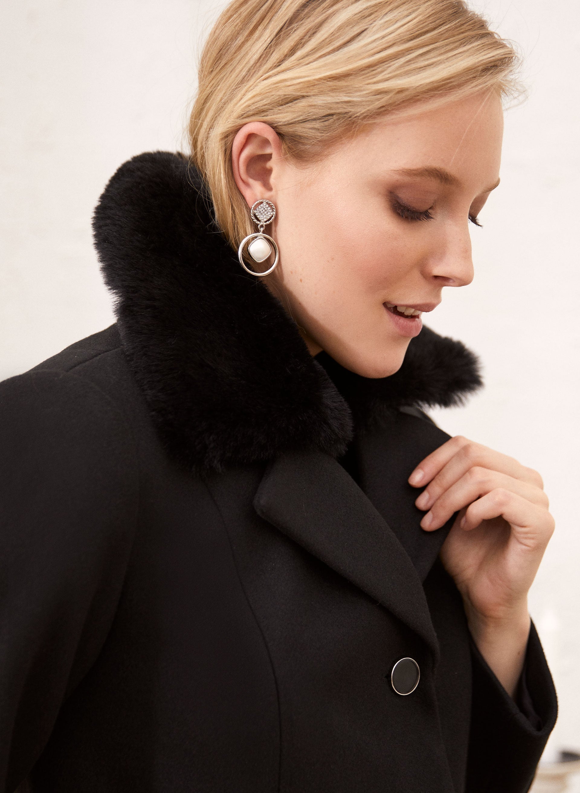 Button Front Stretch Wool Blend Coat