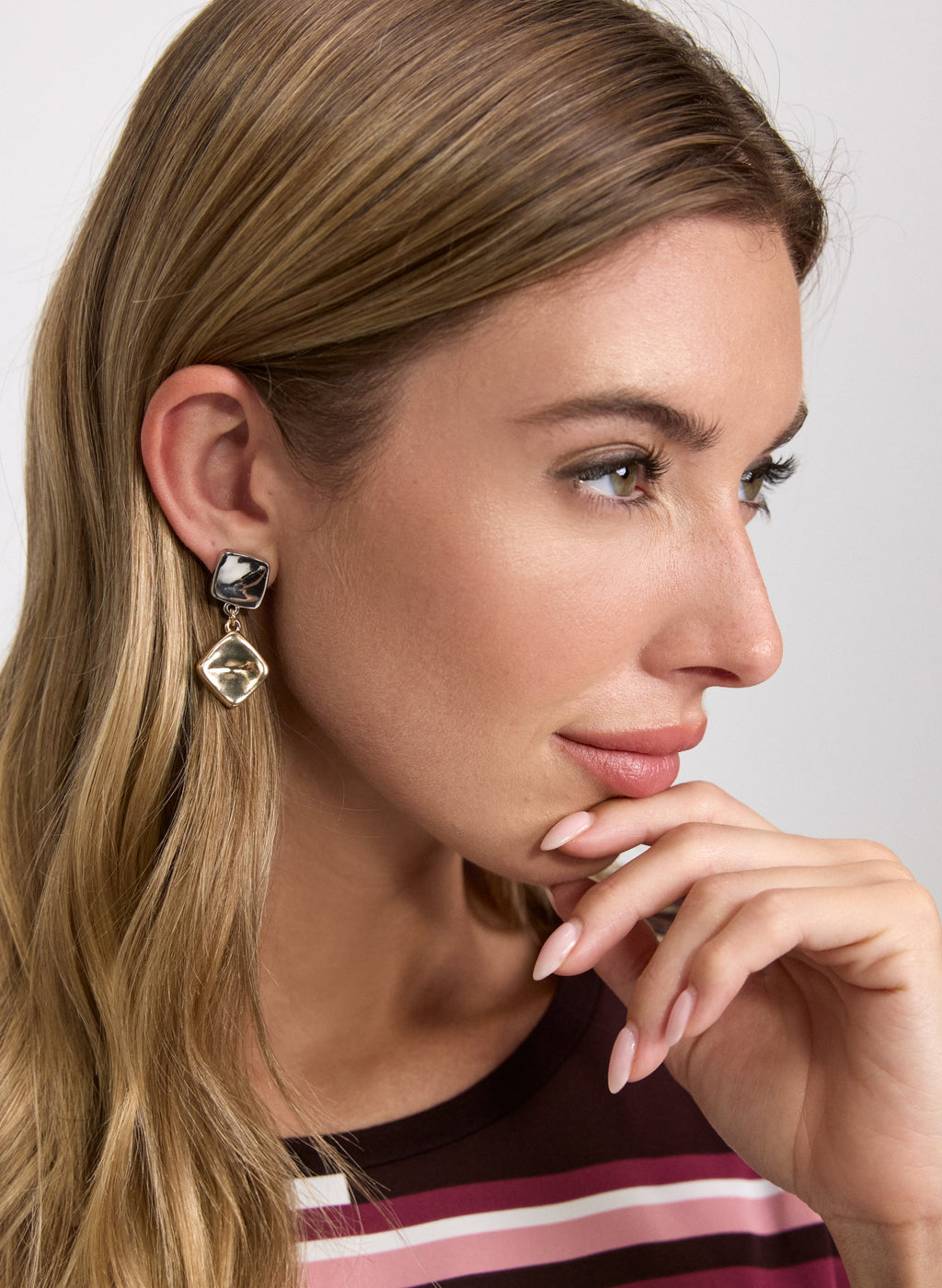 2-Tone Square Drop Earrings