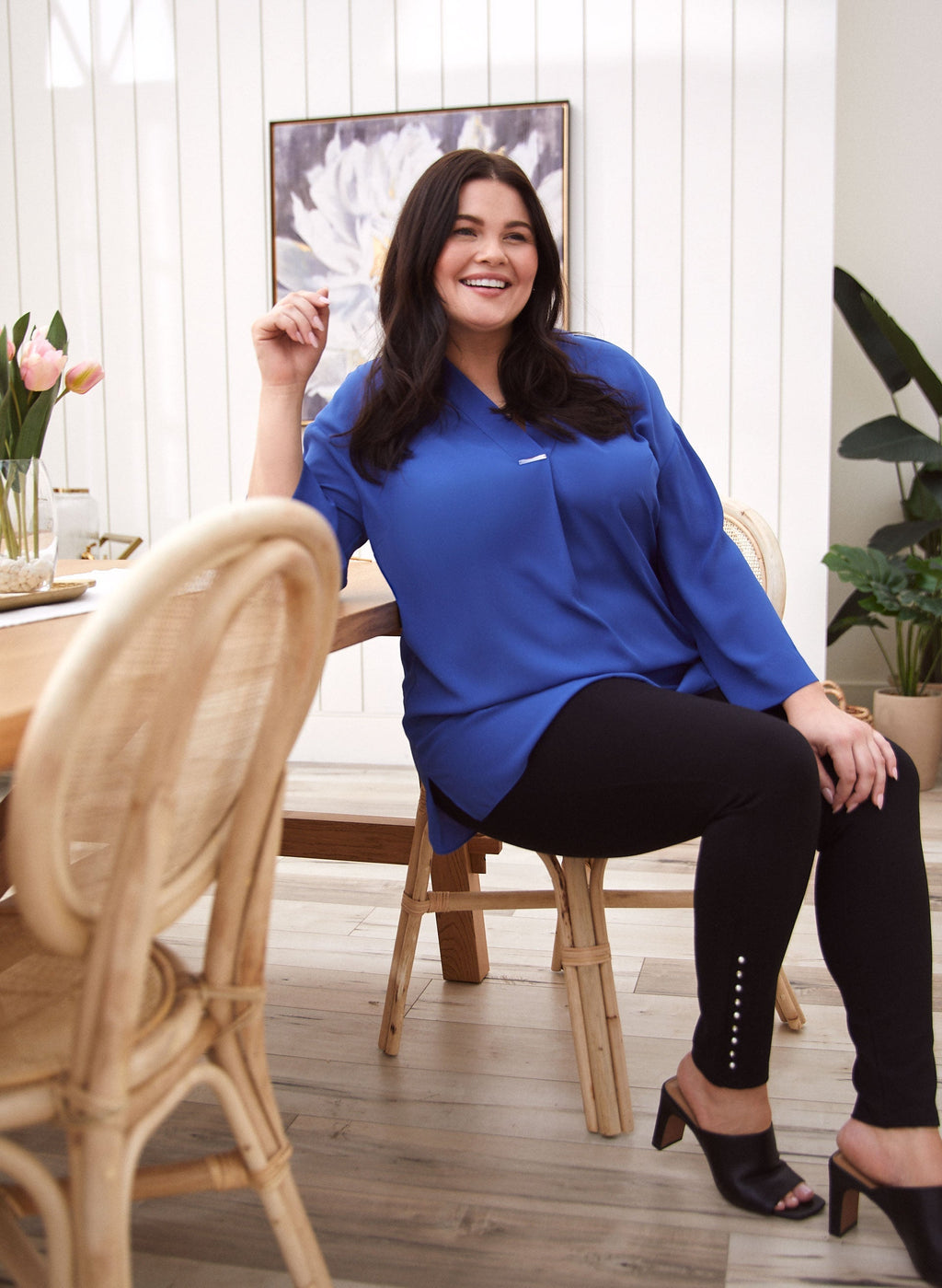 3/4 Sleeve V-Neck Blouse