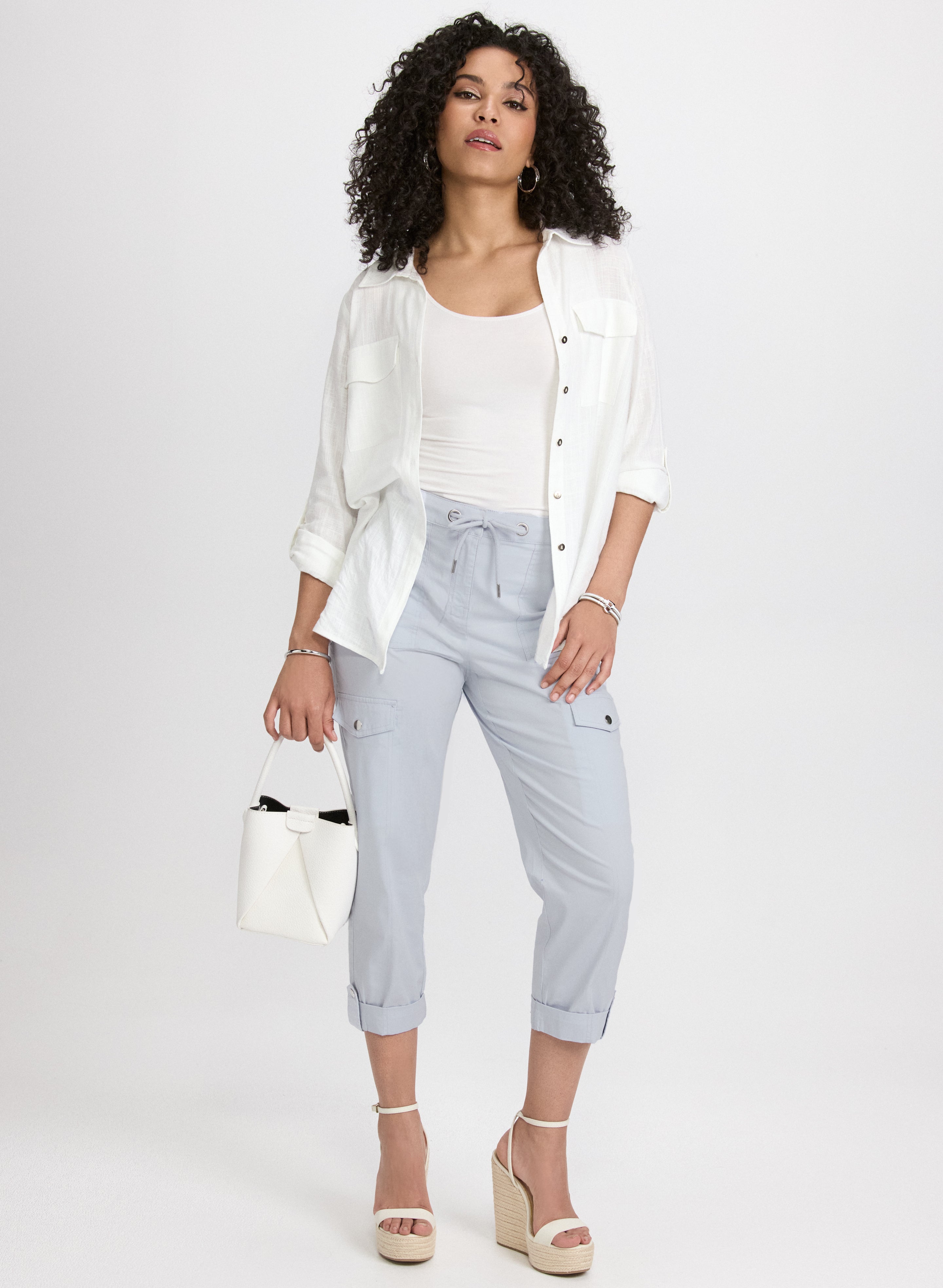 Cotton Drawstring Waist Cargo Capris