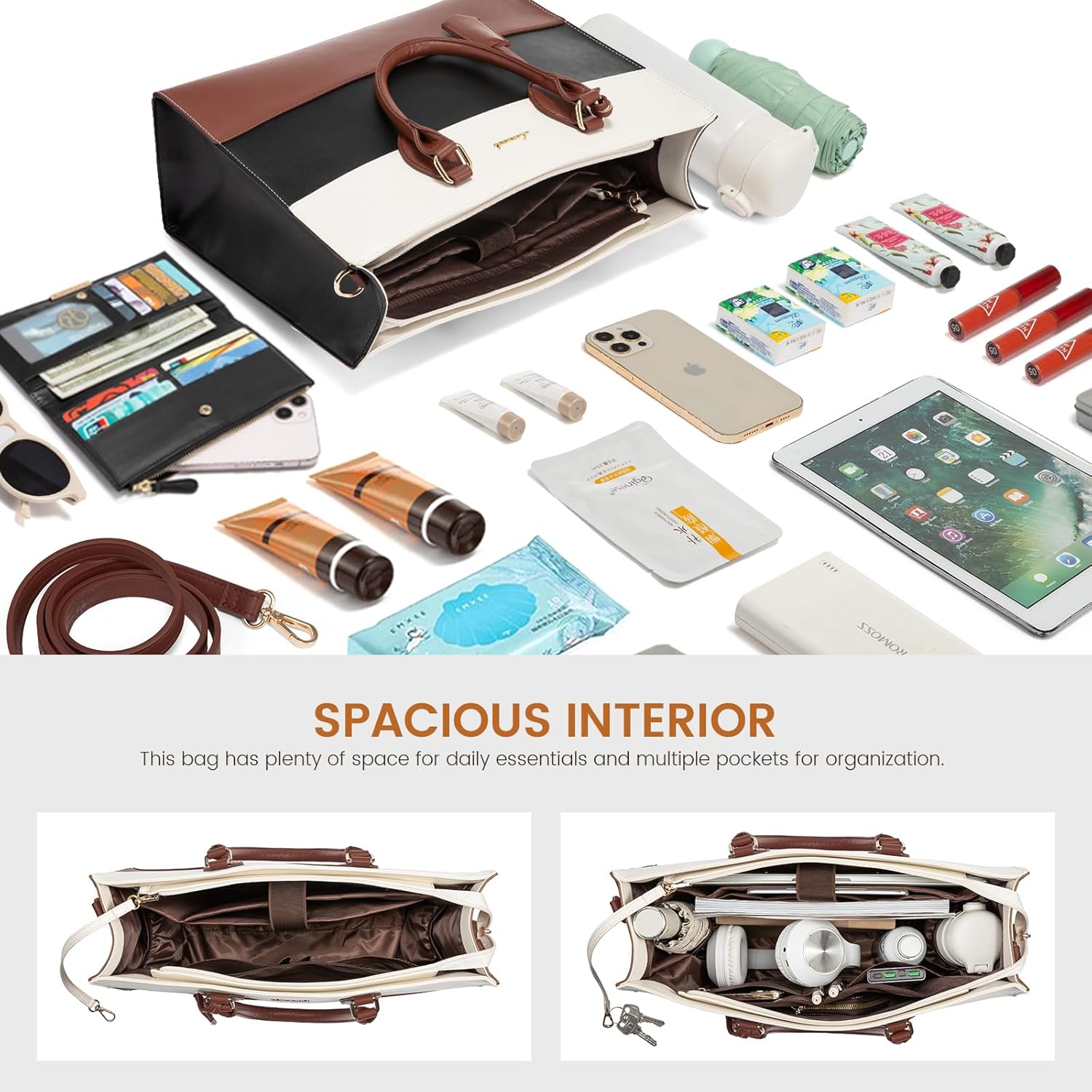 2Pcs Colorblock Laptop Tote Bag, 15.6 17.3