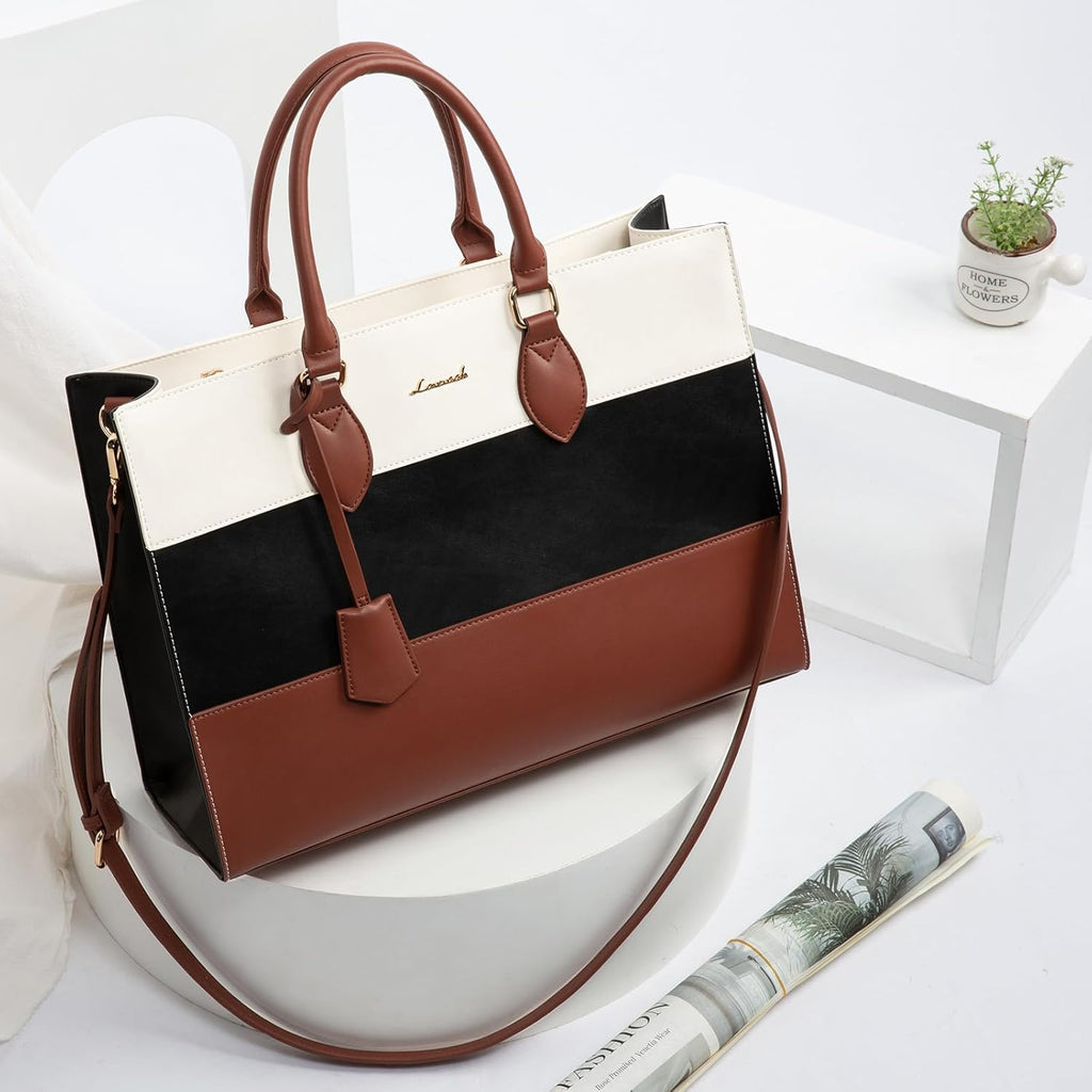 2Pcs Colorblock Laptop Tote Bag, 15.6 17.3