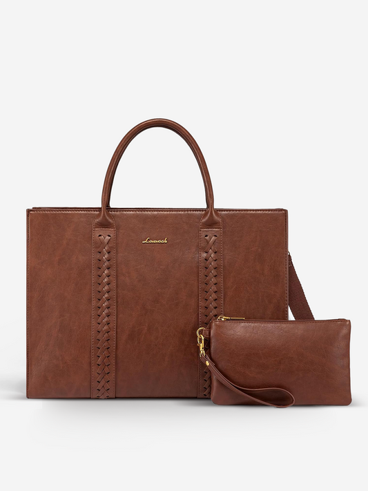 2Pcs Vintage Leather Laptop Bag, 15.6 17.3