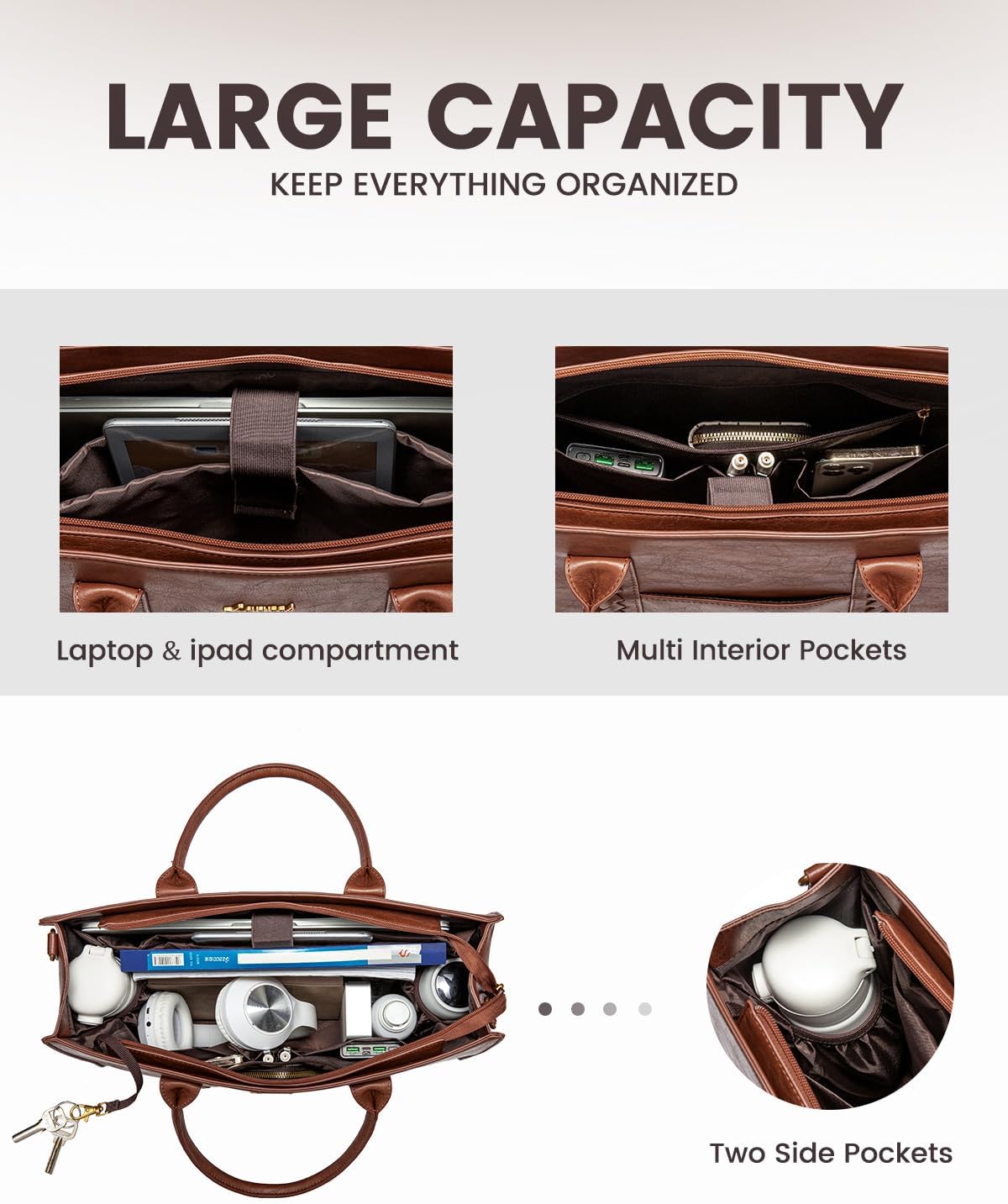 2Pcs Vintage Leather Laptop Bag, 15.6 17.3