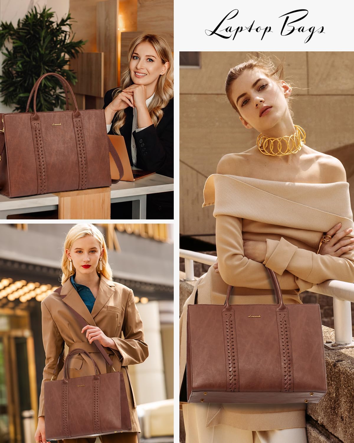 2Pcs Vintage Leather Laptop Bag, 15.6 17.3