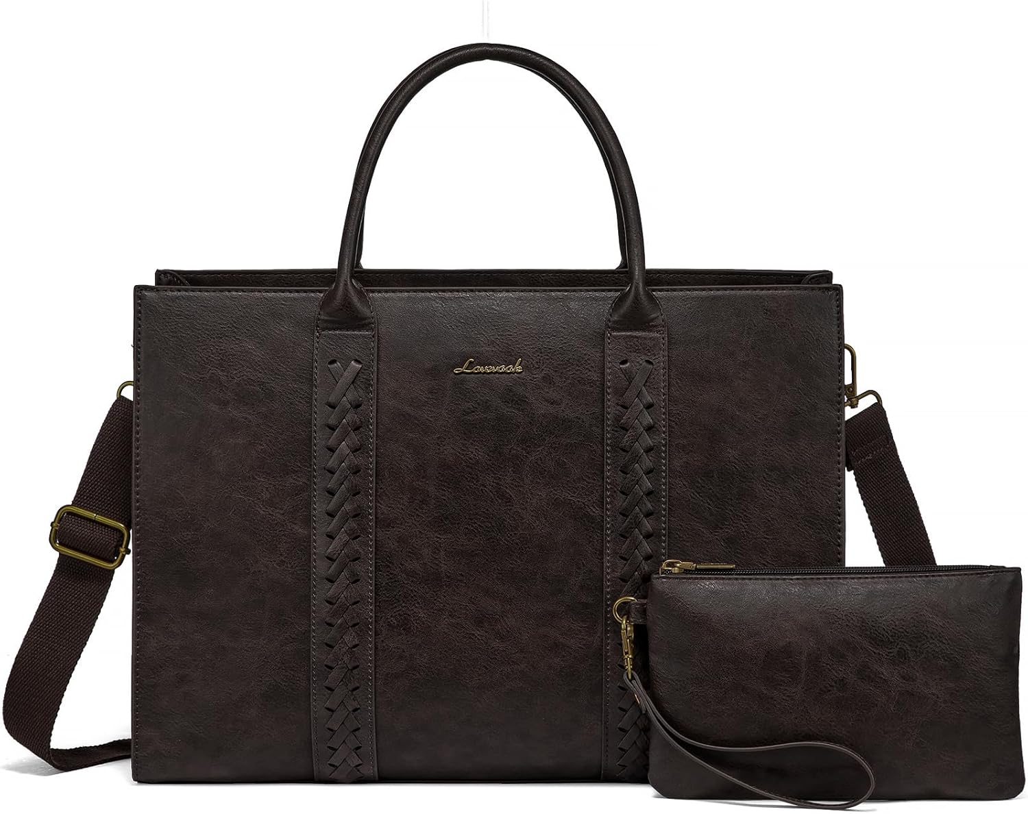 2Pcs Vintage Leather Laptop Bag, 15.6 17.3