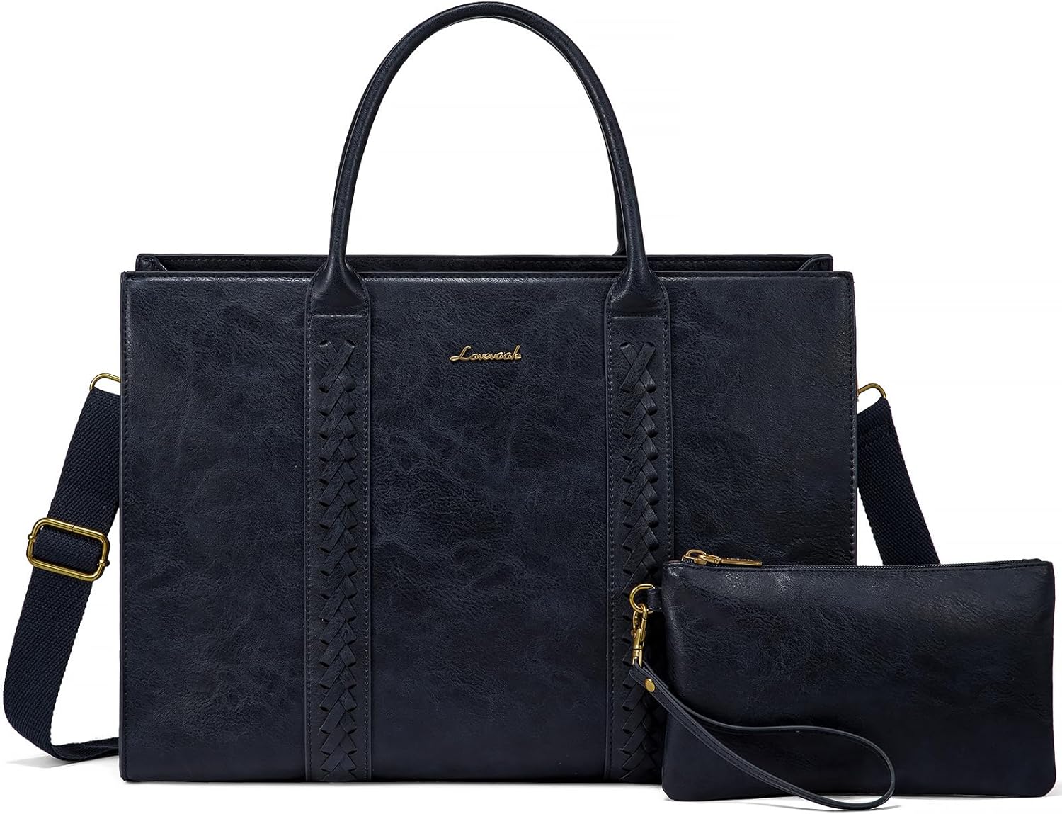 2Pcs Vintage Leather Laptop Bag, 15.6 17.3